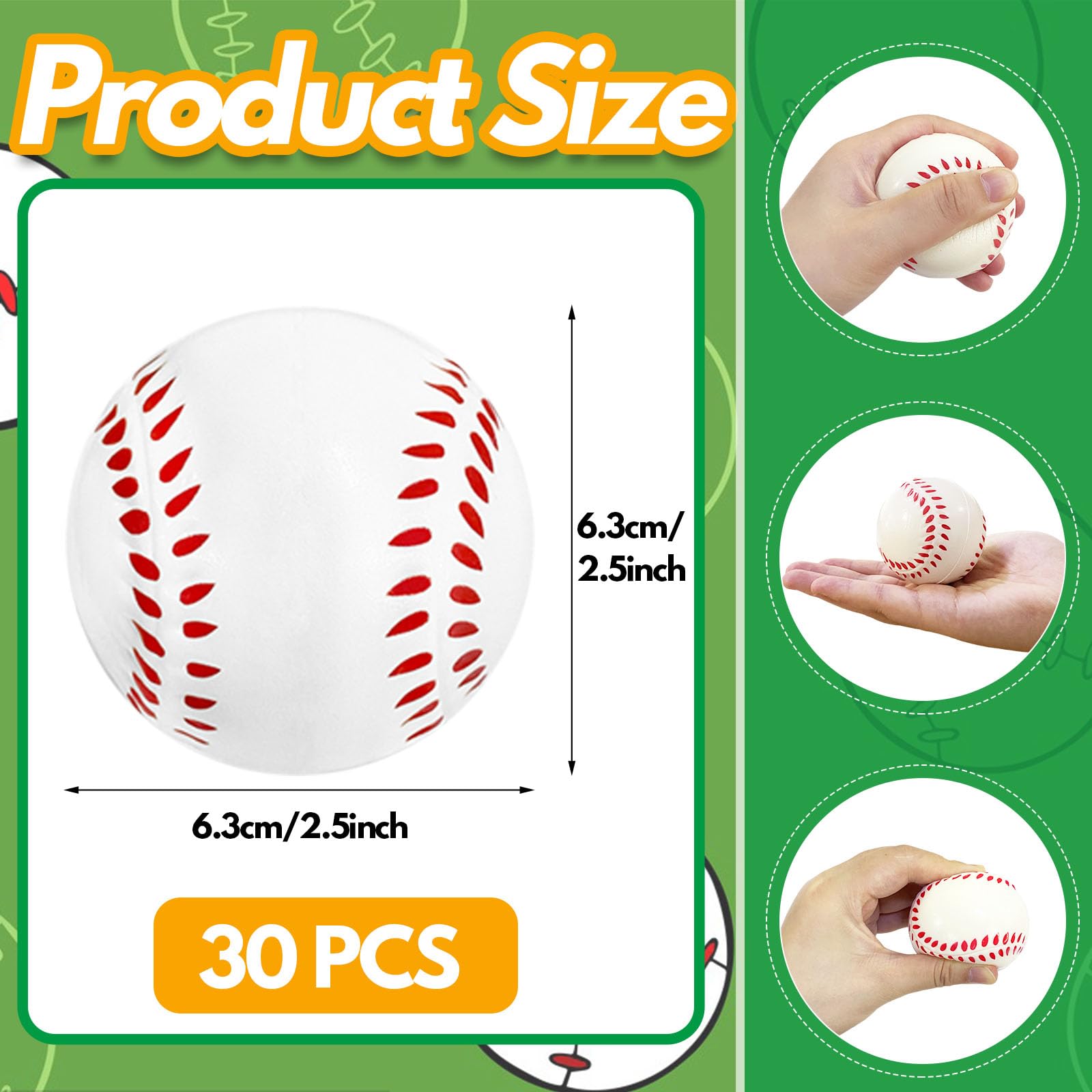 30 Pack Baseball Stress Balls - 2.5 Inch Soft Foam Baseballs for Kids, Sports Party Favors, School Carnival Prizes & Stress Relief Toys - Perfect for Classroom Rewards, Team Sports Events & Office Desk Relaxation