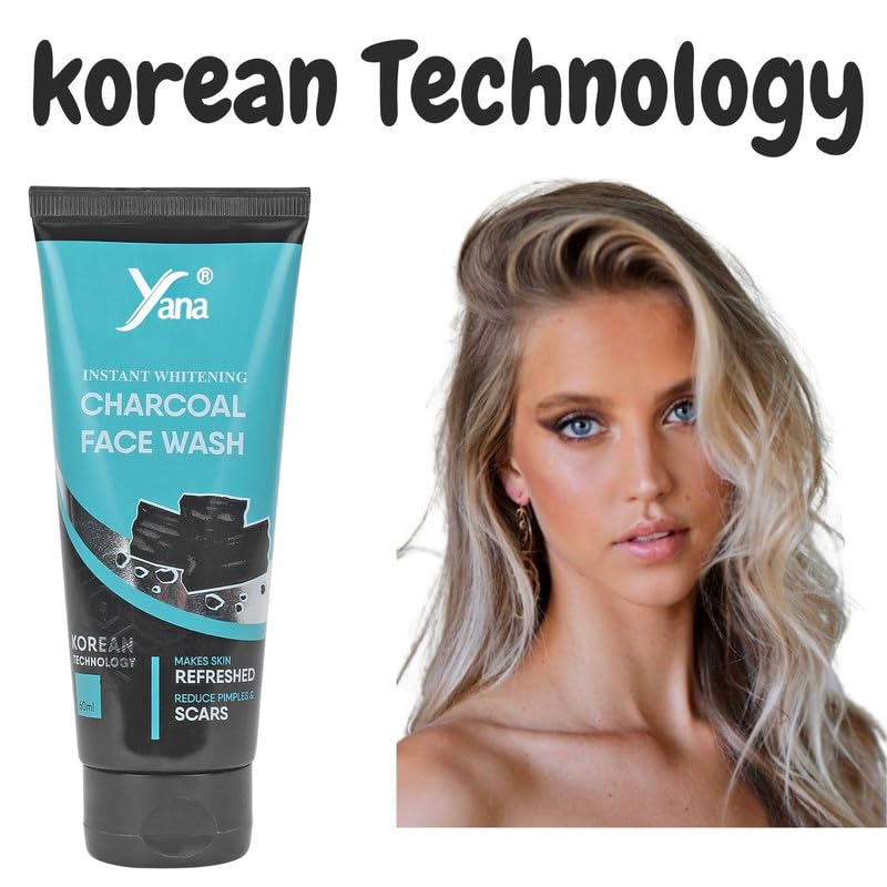 Instant Whitening Activated Charcoal Face Wash | Deep Pore Cleanser for Oily Skin | Korean Skincare Technology | Brightening & Detoxifying Facial Cleanser for Acne-Prone & Combination Skin | Perfect for Daily Skincare Routine & Deep Cleansing