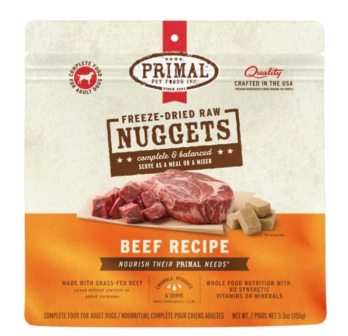 Primal Freeze Dried Beef Formula GF Dog Food Nuggets - High Protein Grain Free Kibble for Small & Large Dogs - Perfect for Training, Travel & Outdoor Adventures