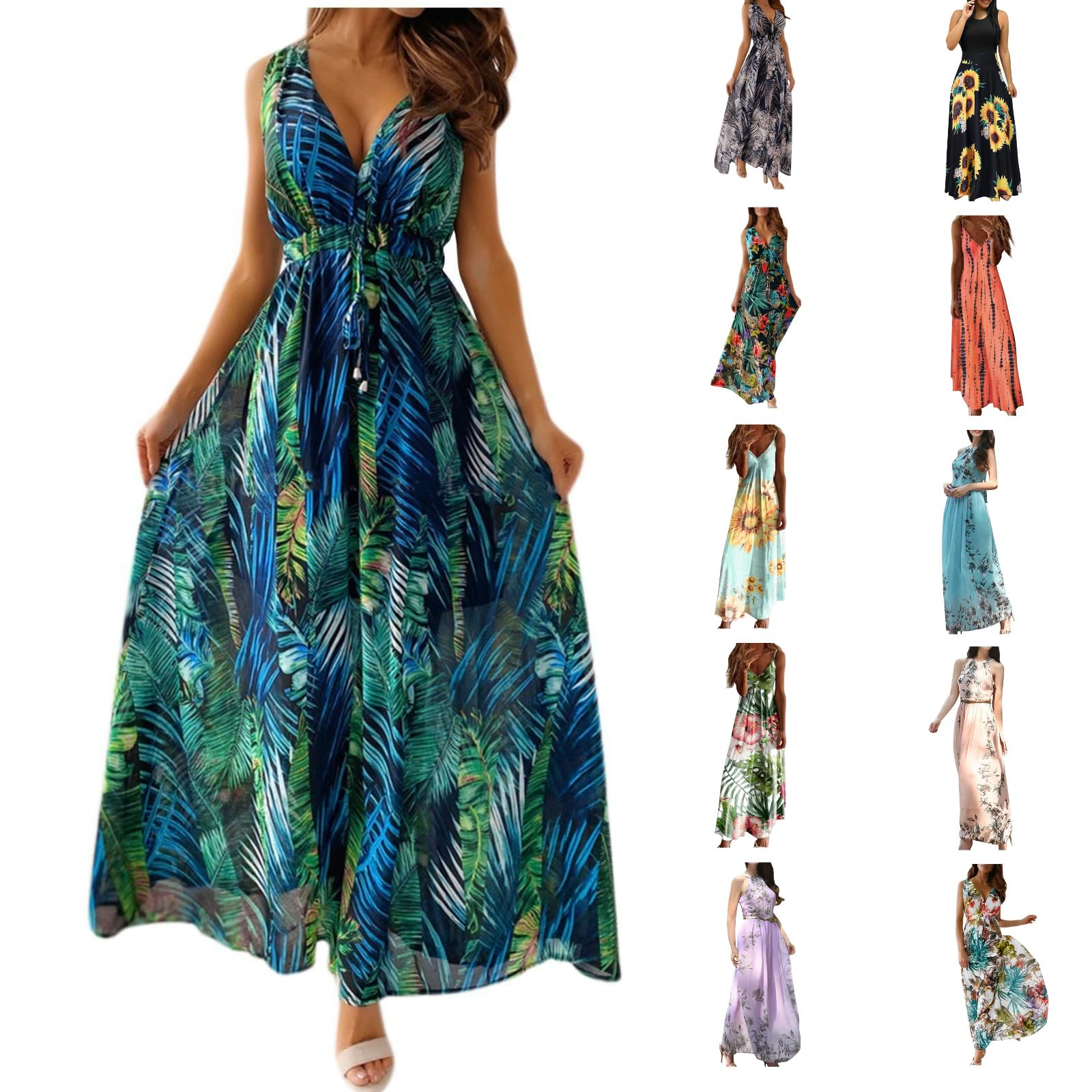 Women's Sleeveless Maxi Dresses for Spring & Summer 2024 - Flowy Beach Sundress, Tea Party Dress in Sizes S-6XL | Perfect for Beach Vacations, Garden Parties & Casual Outings