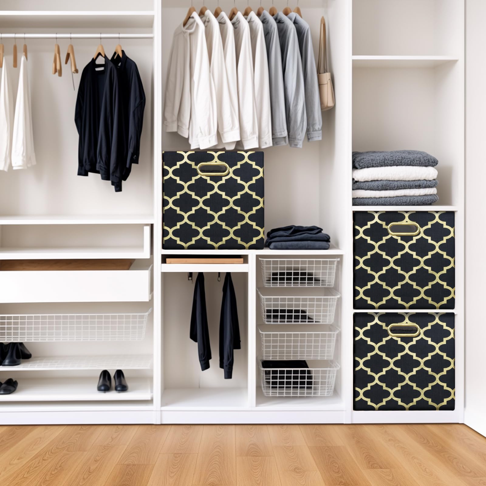 11x11x11 Inch Collapsible Fabric Storage Cubes - 3 Pack Black Organizer Bins for Shelves, Closet, Wardrobe | Perfect for Home, Office & Kids Room Organization