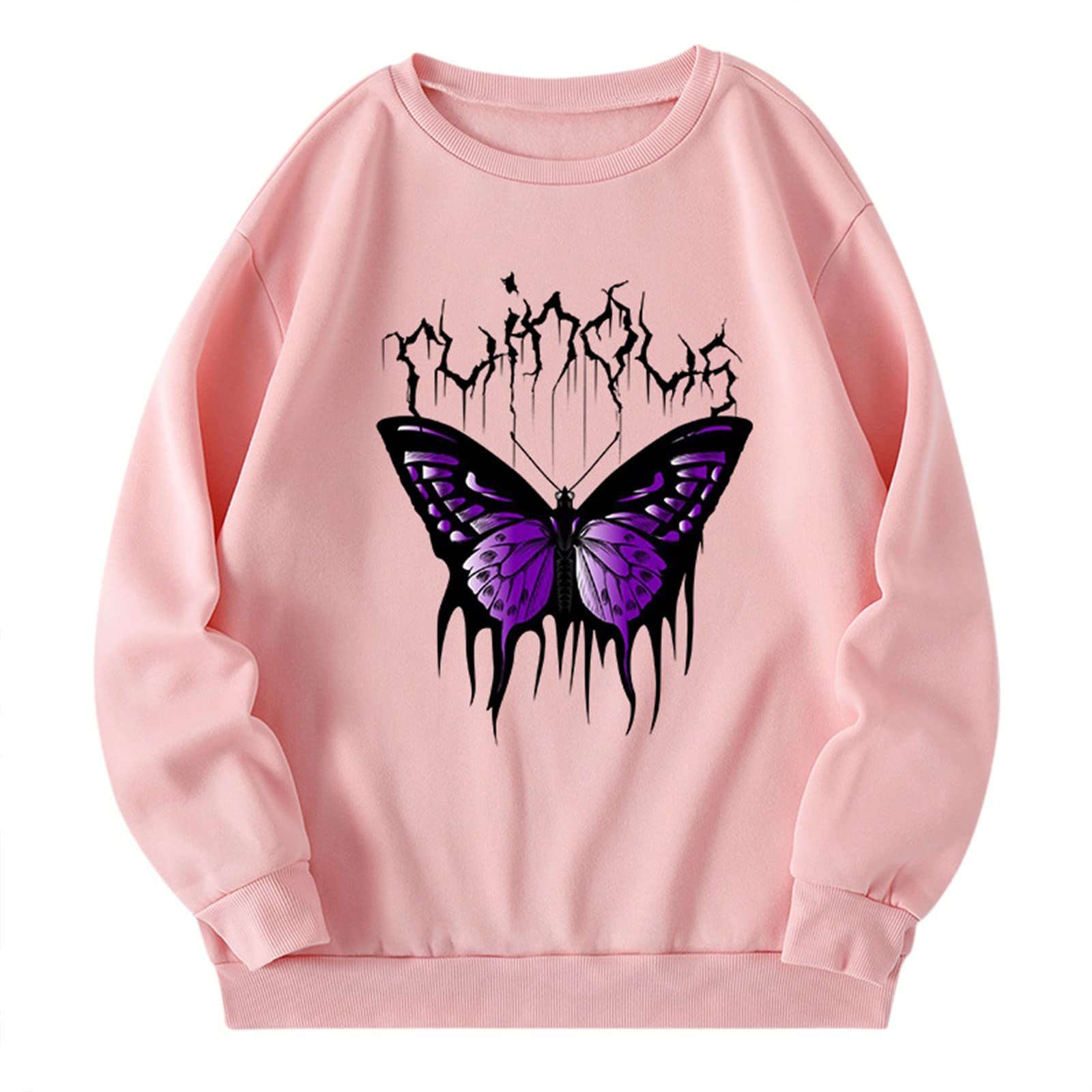 Women's Butterfly Print Fleece Sweater - Cozy Loose Fit Round Neck Pullover for Autumn & Winter | Perfect for Casual Wear, Office, and Fall Fashion Outfits