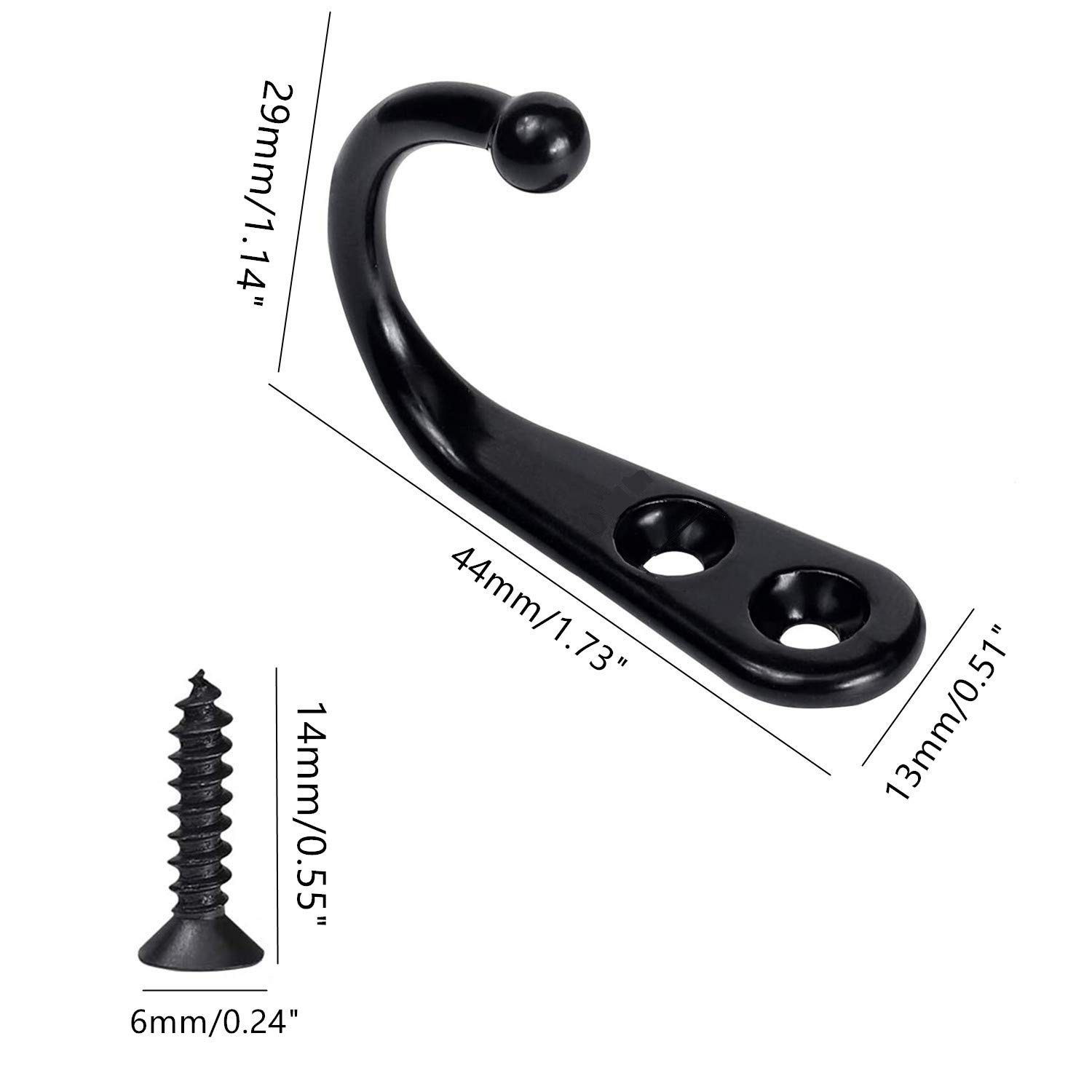 40 Pack Small Black Wall Mounted Coat Hooks - Vintage Style Double Hole Metal Hangers for Robes, Keys & Jewelry (Includes 80 Screws) - Perfect for Bedroom, Bathroom, Entryway & Closet Organization