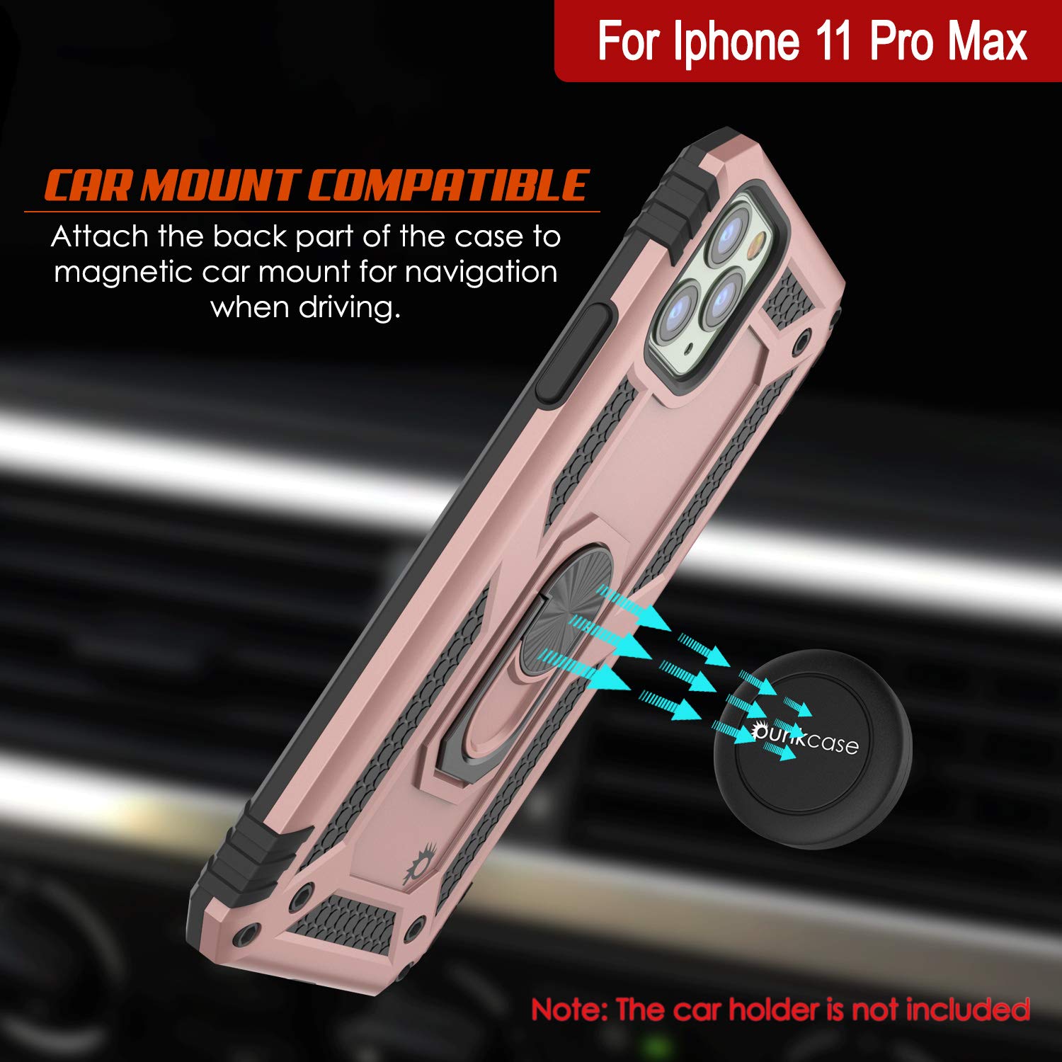PunkCase for iPhone 11 Pro Max - Military Grade Protective Case with Metal Ring Grip & Kickstand | Dual Layer ArmorShield Series | Full Body Protection for iPhone 11 Pro Max (6.5 Inch) | Rose Gold | Perfect for Outdoor Activities, Travel & Daily Use