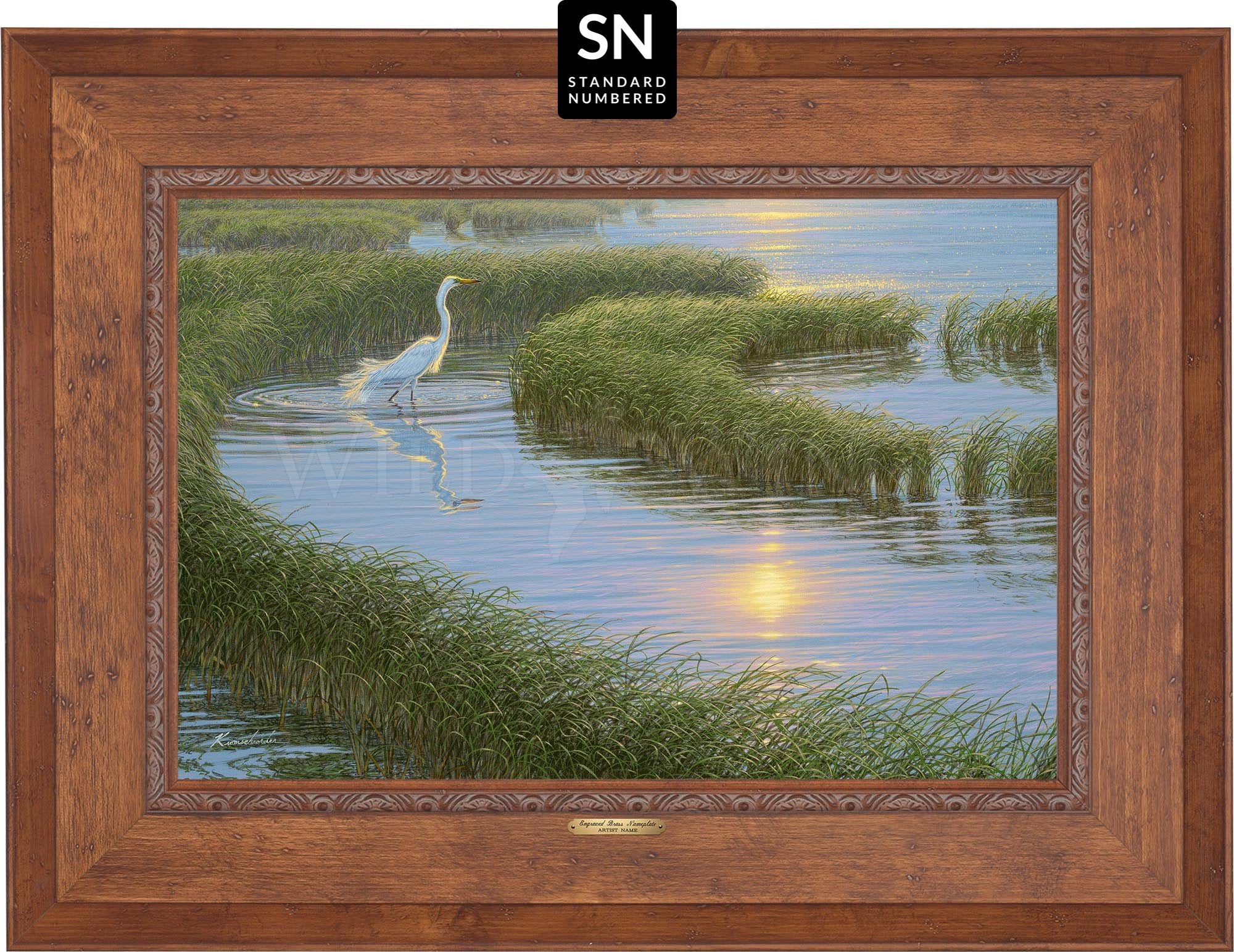 Evening Solitude - White Egret Art Print | Standard Numbered Edition (SN) | Home Decor, Office Wall Art, Gift for Nature Lovers