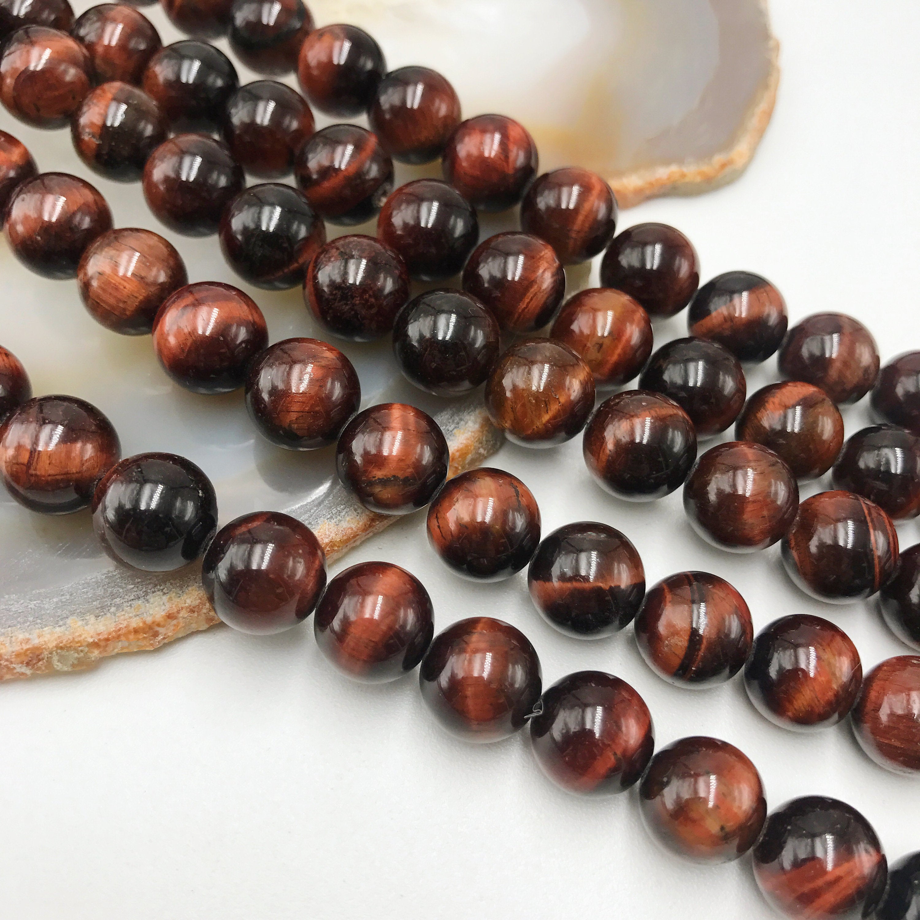 2.0mm Hole Red Tiger Eye Smooth Round Beads - 6mm, 8mm, 10mm, 15.5 Inch Strand - for Jewelry Making, Bracelets, Necklaces & DIY Crafts