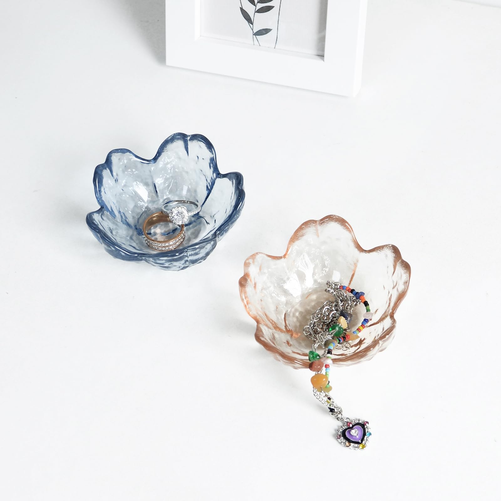 Crystal Amber Flower Ring Dish - Jewelry Tray for Vanity & Decor