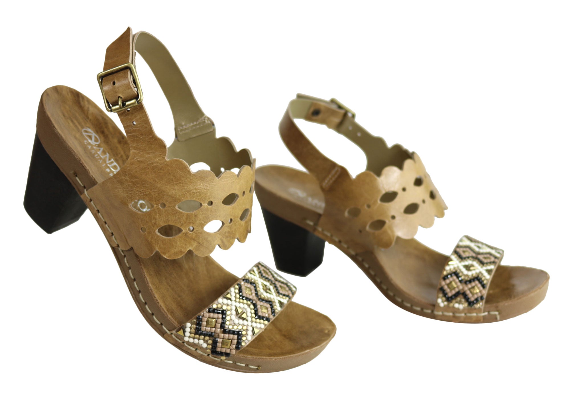 Andacco Women's Comfortable Leather Mid Heel Sandals - Handmade in Brazil - Perfect for Summer Outings, Beach Vacations & Casual Wear