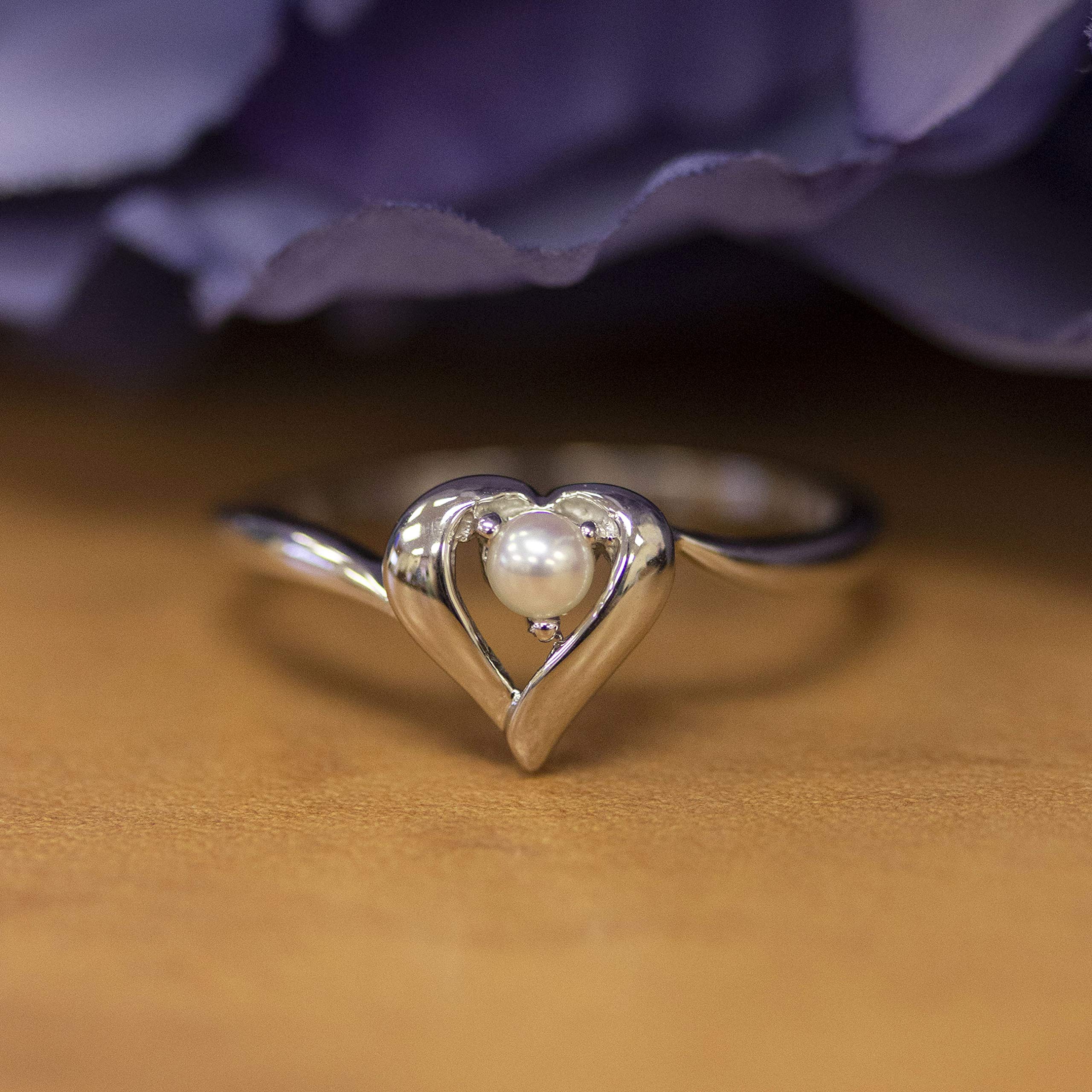 14K White Gold Freshwater Cultured Pearl Heart Ring - Size 11 - Elegant Jewelry Gift for Women, Perfect for Valentine's Day, Anniversary & Special Occasions