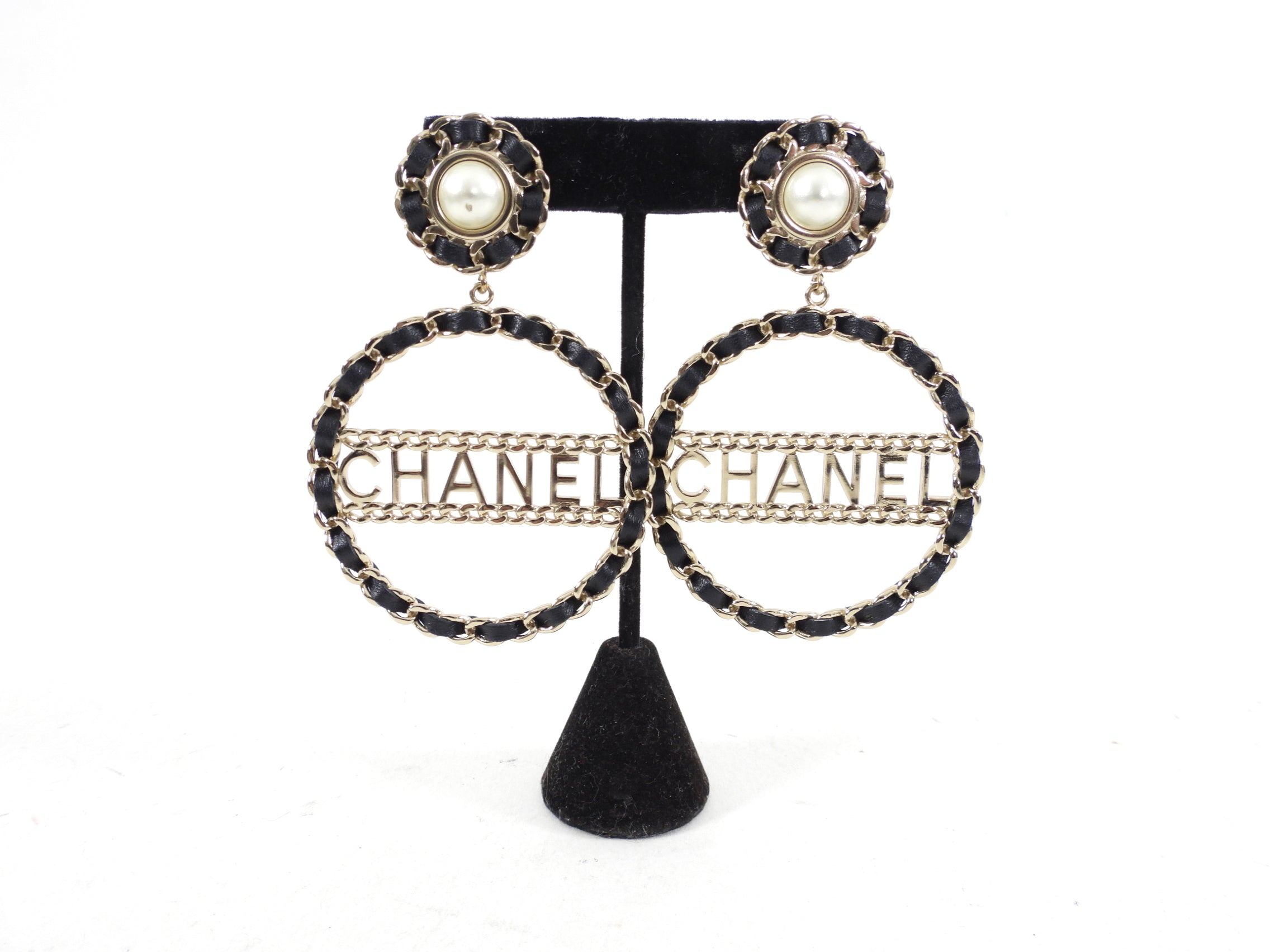 Chanel 2018 XL Braided Logo Runway Earrings - Luxury Fashion Jewelry for Women, Perfect for Parties, Weddings & Special Occasions