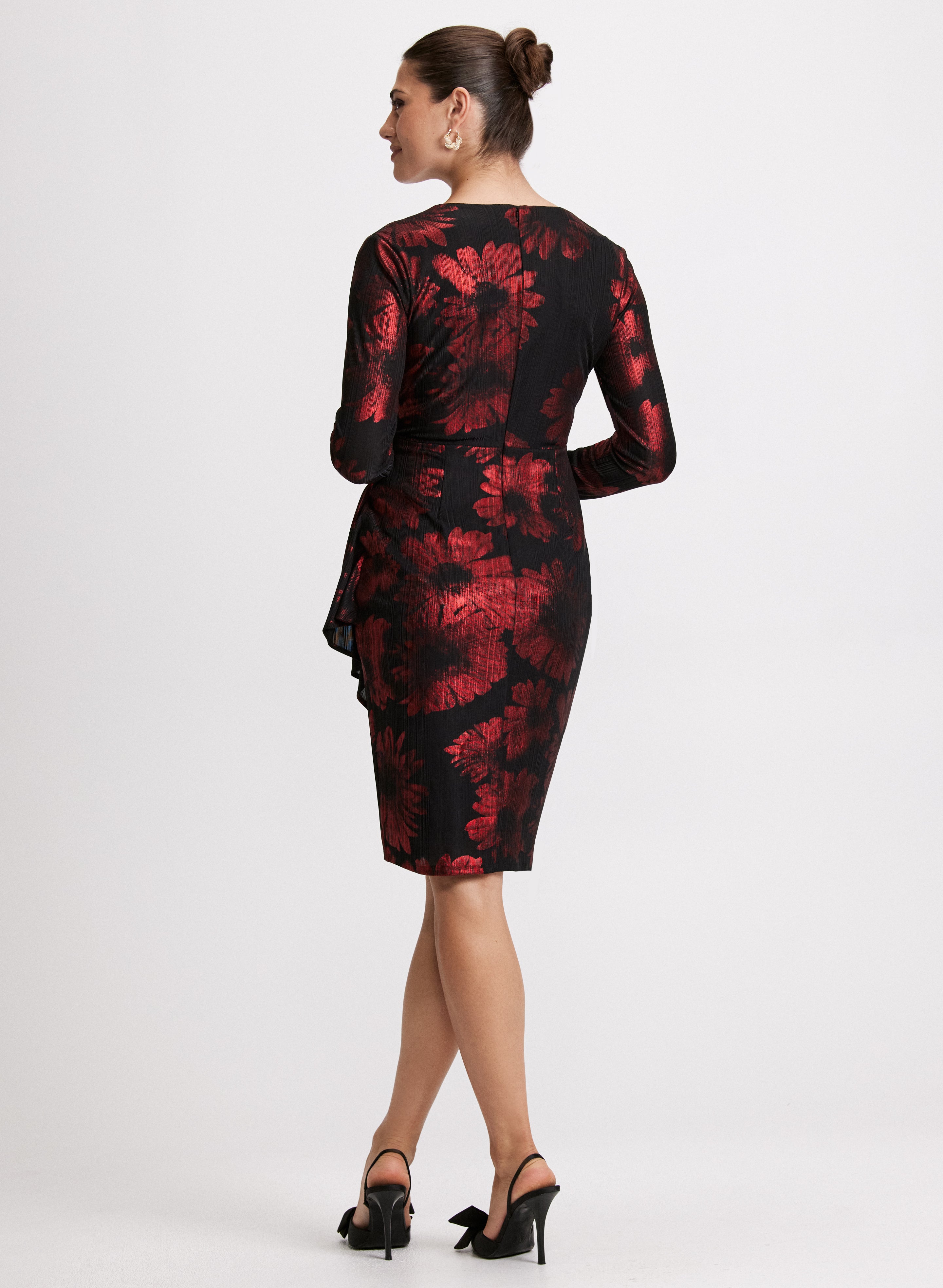 Elegant Floral Print Metallic Detail Dress for Women - Perfect for Weddings, Parties & Special Occasions