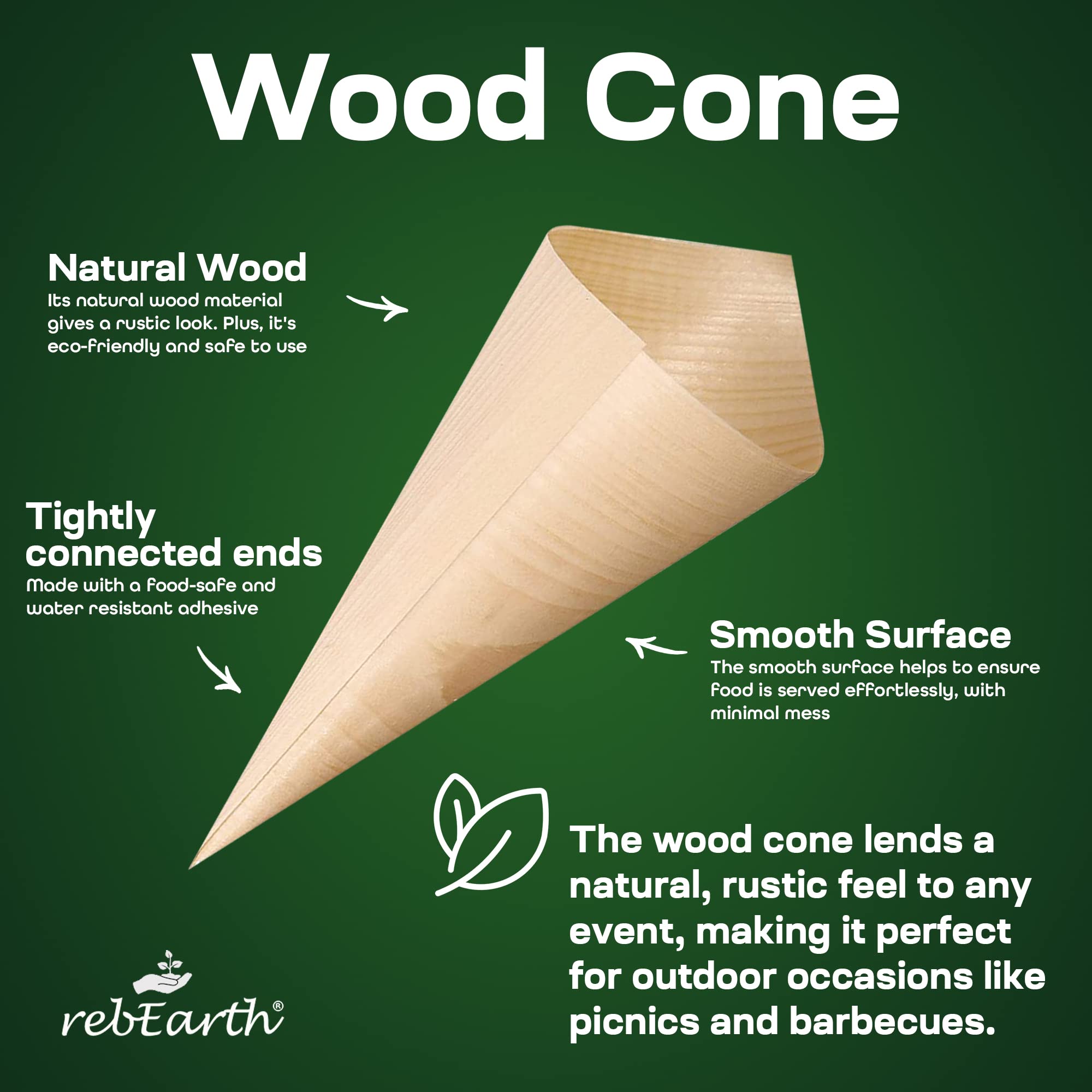 Eco-Friendly Disposable Pinewood Cones - 100 Count 7.25