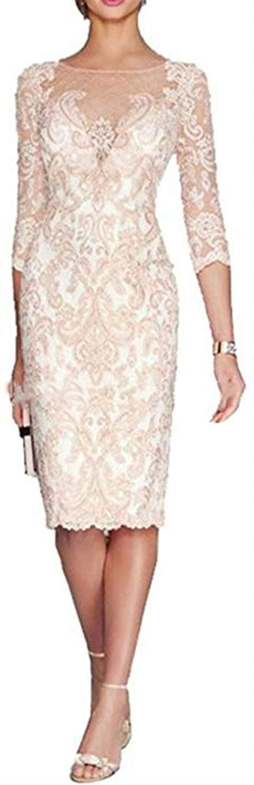 Elegant Knee-Length Sheer Neck Applique Mother of the Bride Dress for Women | Wedding Guest & Formal Occasion Wear