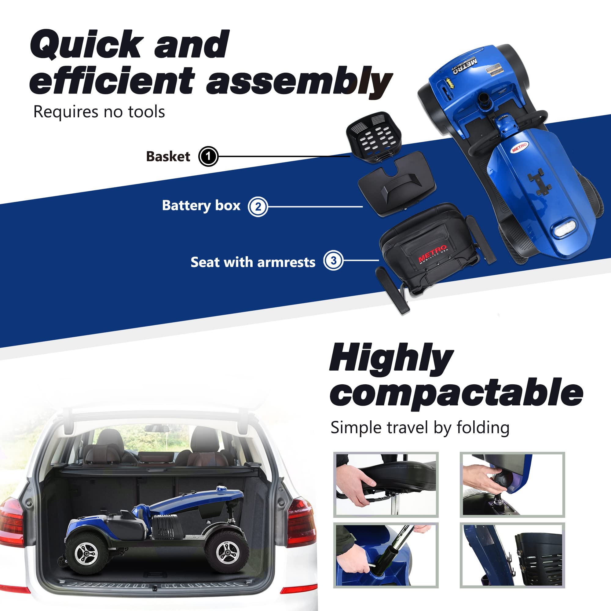 2025 Metro Mobility 4-Wheel Outdoor Electric Scooter for Seniors - 16 Miles Range with 12V20AH Lead Acid Batteries (Blue) - Ideal for Shopping, Parks & Outdoor Adventures