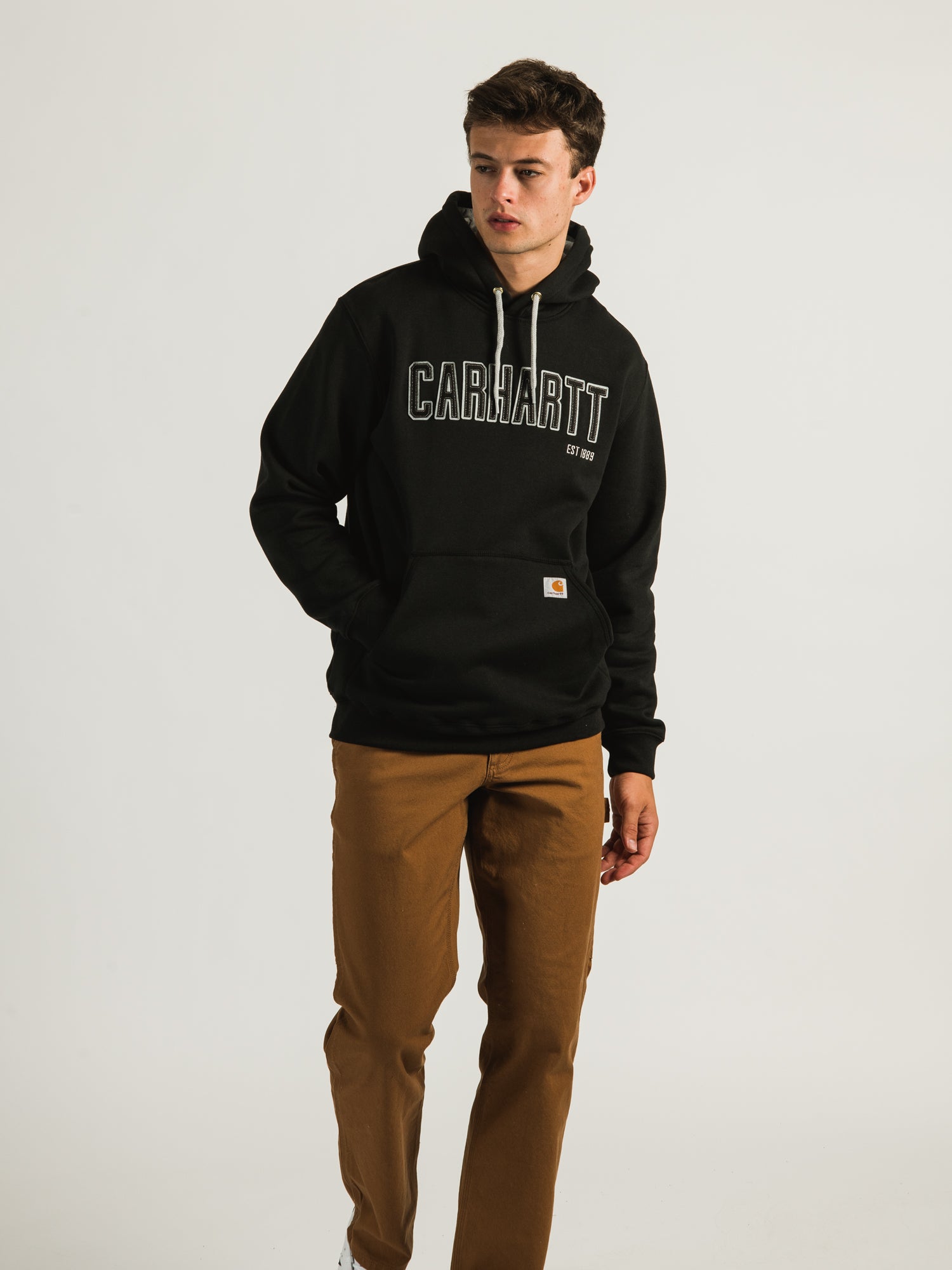 Carhartt Midweight Felt Logo Hoodie - Men's & Women's Pullover Sweatshirt for Work & Outdoor Activities - Clearance Sale