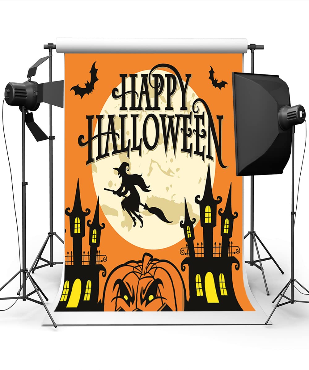 5x7ft Halloween Backdrop - Pumpkin Castle Bats for Kids Photography