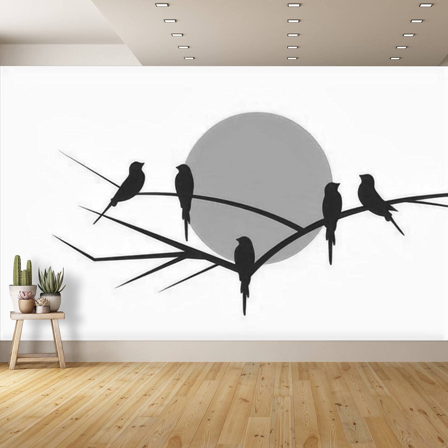 Removable Peel and Stick Wallpaper - Scandinavian Black & White Birds Silhouette Design - Self-Adhesive Canvas Wallpaper for Bedroom, Kitchen, Bathroom Decor | Perfect for Home Renovation, Accent Walls & Rental-Friendly Spaces