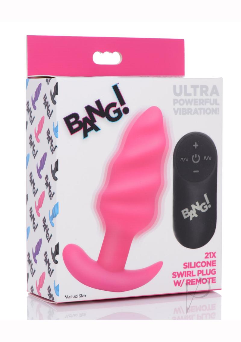 21x Vibrating Silicone Rechargeable Swirl Anal Plug with Wireless Remote - Pink | Adult Toy for Couples Play & Solo Pleasure | Discreet & Powerful Stimulation