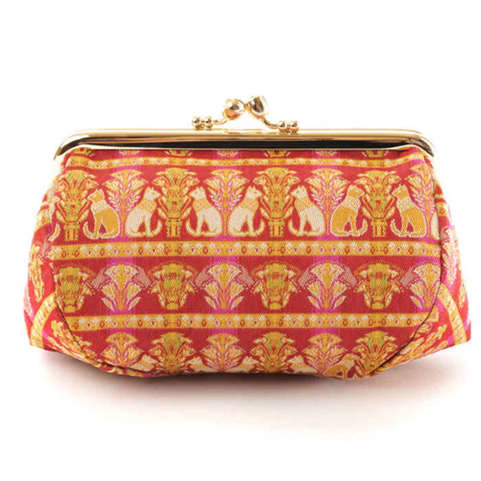 Nishijin Woven Small Pouch - Cat & Ruby Design | Handmade in Kyoto Japan | Cosmetic & Makeup Bag | Japanese Gamaguchi Style | Travel Toiletry Organizer | Stationery Pouch | Bag Organizer | Perfect for Daily Use, Travel & Gift Giving