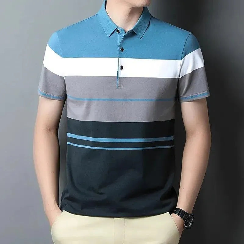 Men's Gradient Striped Polo Shirt - Casual Slim Fit Short Sleeve Cotton Shirt for Golf, Office & Summer Outfits