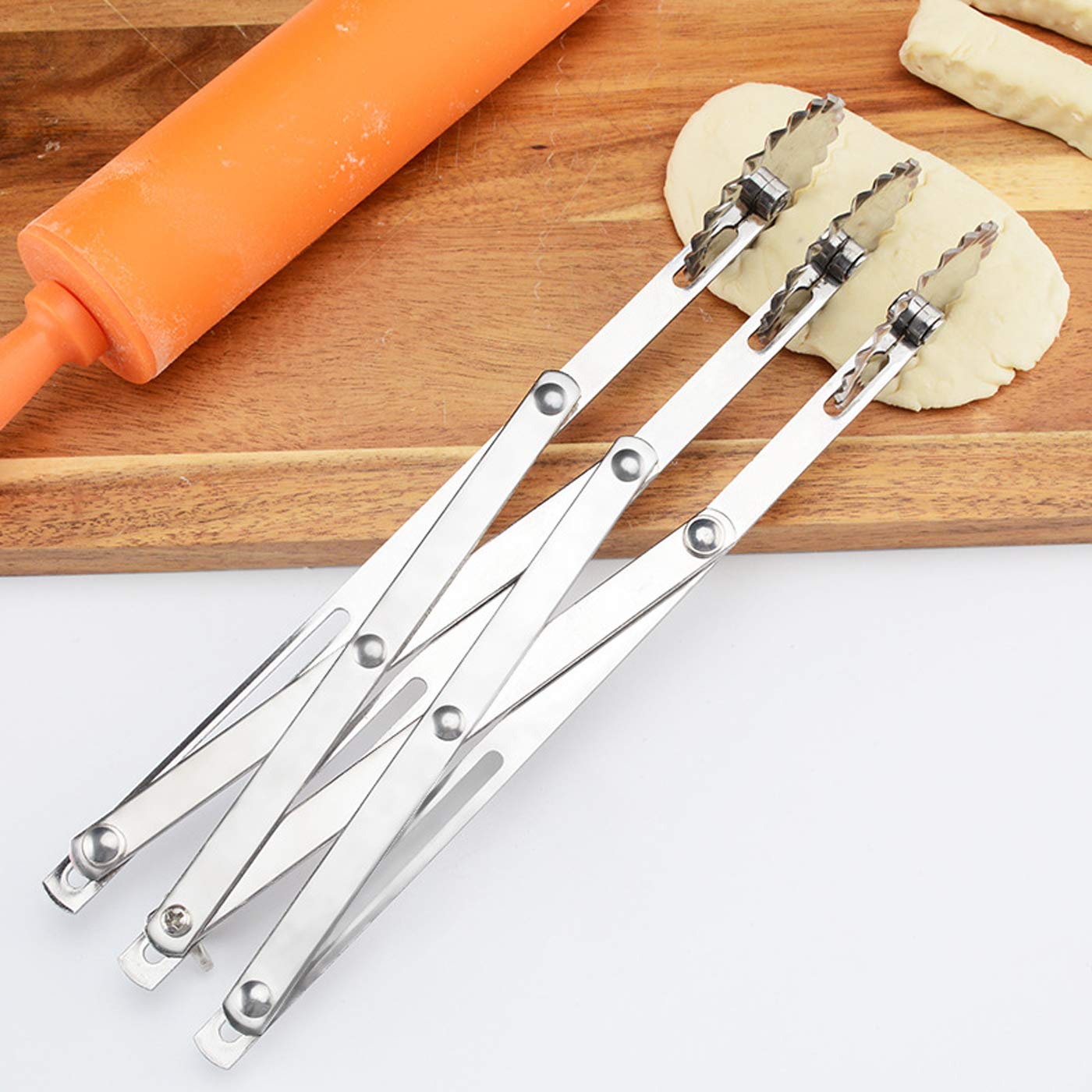 Premium Stainless Steel Pastry Cutter - Expandable Dough Divider & Bread Slicer with Ravioli Wheels for Baking, Pizza, Pasta & Pastry Making | Perfect for Home Bakers & Professional Chefs