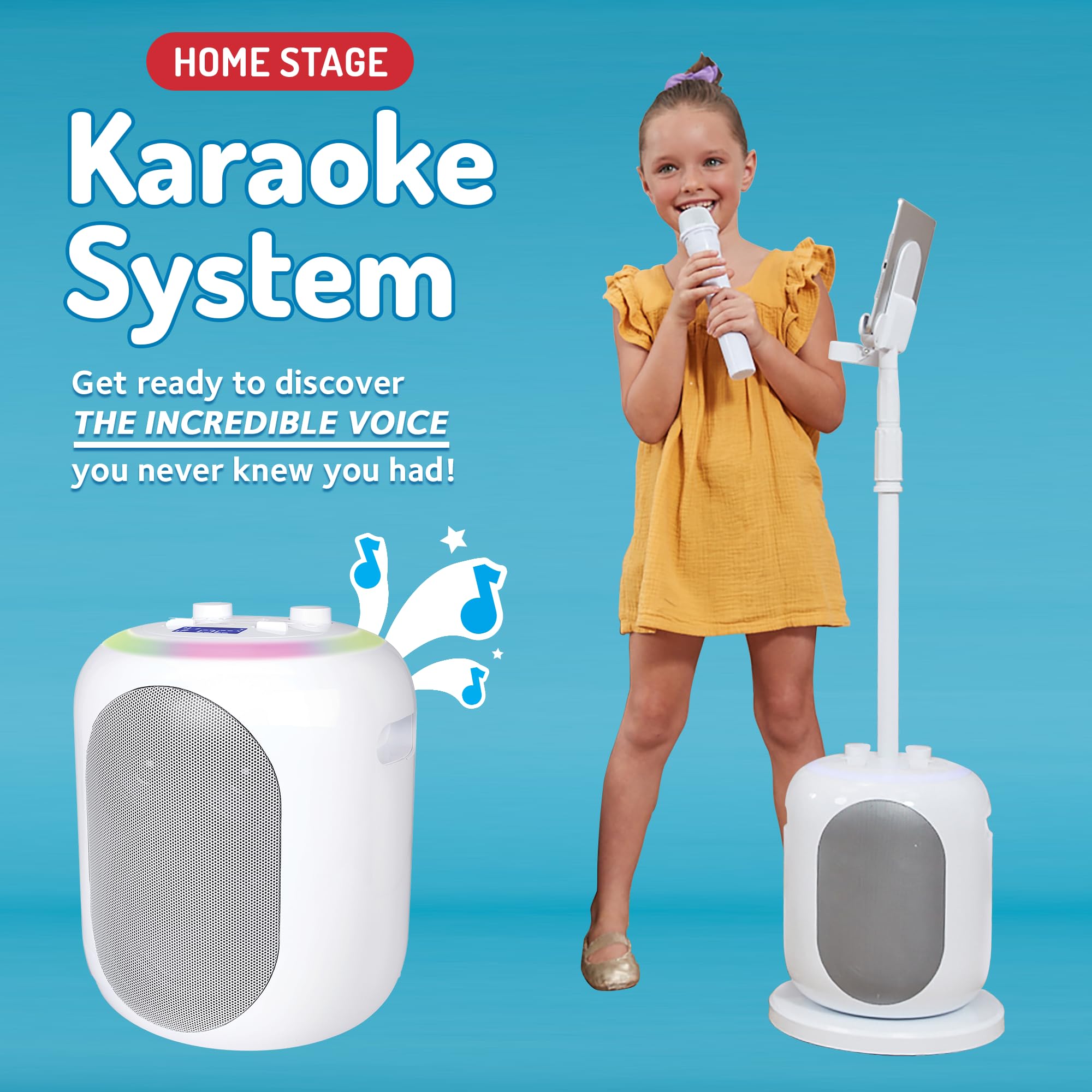 Singing Machine Portable Karaoke System with 2 Wireless Microphones - Bluetooth Home Karaoke Machine for Adults & Kids - Built-in Speaker, LED Lights & Voice Enhancer - Perfect for Parties, Family Gatherings & Home Entertainment (White)