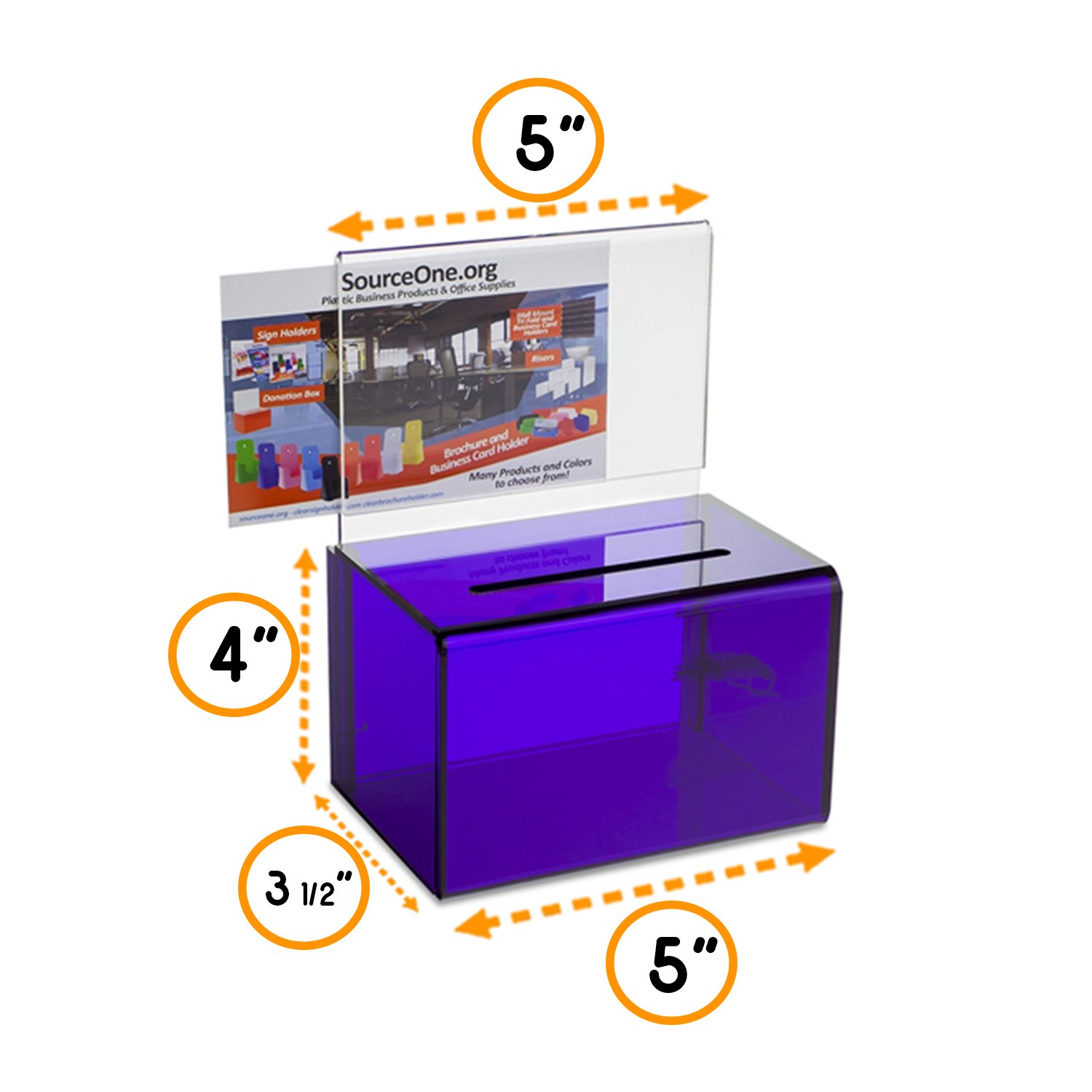Source One Small 5-Inch Wide Deluxe Oblong Donation Box with Ad Frame & Free Lock (Purple) - Perfect for Charity Events, Fundraisers, Churches, and Retail Stores