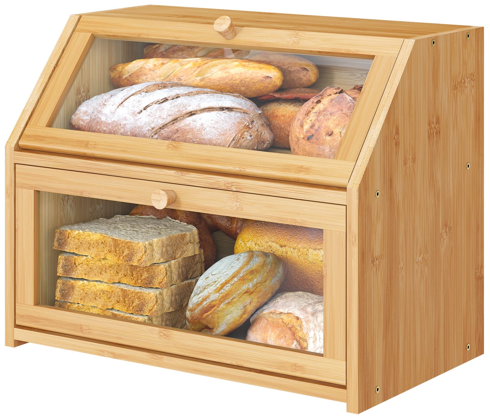 Large Bamboo Bread Box for Kitchen Counter - Spacious Bread Storage Bin with Corner Design | Perfect for Storing Bread, Baked Goods & Pastries on Countertops or Pantry