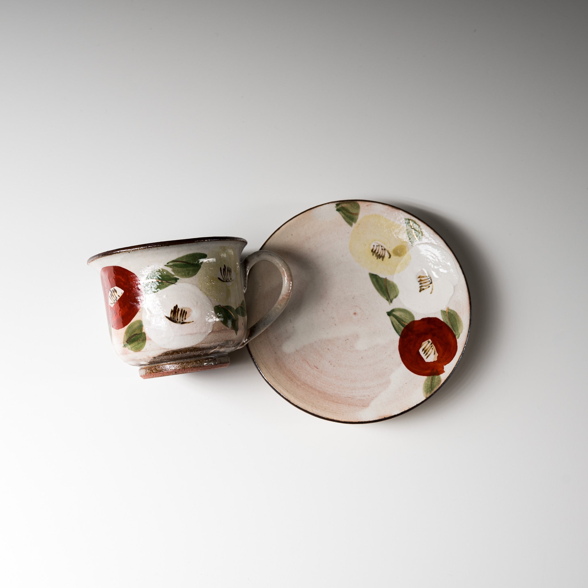Handmade Kyo Kiyomizu Ware Mini Espresso Cup Set - Traditional Japanese Camellia Design Ceramic Tea Cups for Coffee, Espresso & Matcha | Perfect for Home, Cafe & Gift Giving