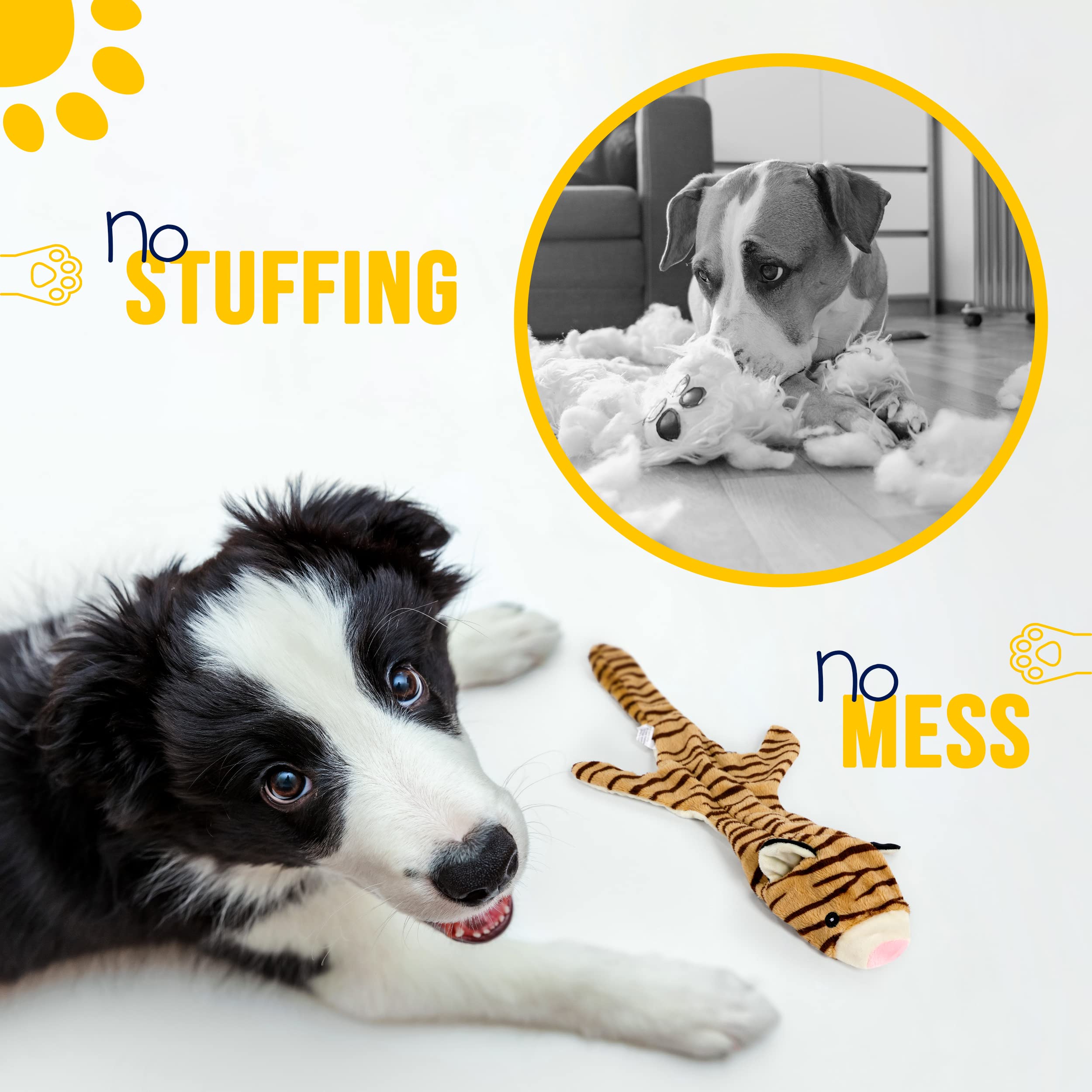 Soft Tiger Plush Dog Toy for Medium Dogs - No Stuffing, 2 Squeakers, Machine Washable & Mess-Free | Perfect for Playtime, Training, and Puppy Chewing Relief
