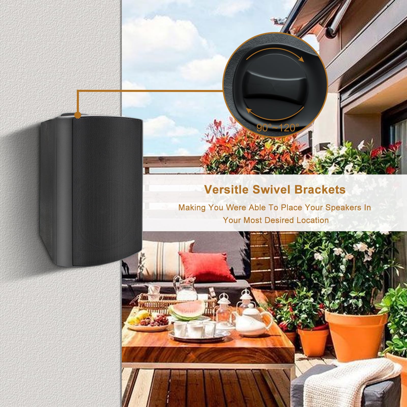 Herdio 4 Inch Waterproof Outdoor Bluetooth Speakers with 4 Channel Amplifier - Wall Mount System for Indoor, Outdoor, Patio, Deck, Pool & Garden - Perfect for Backyard Parties & Home Entertainment