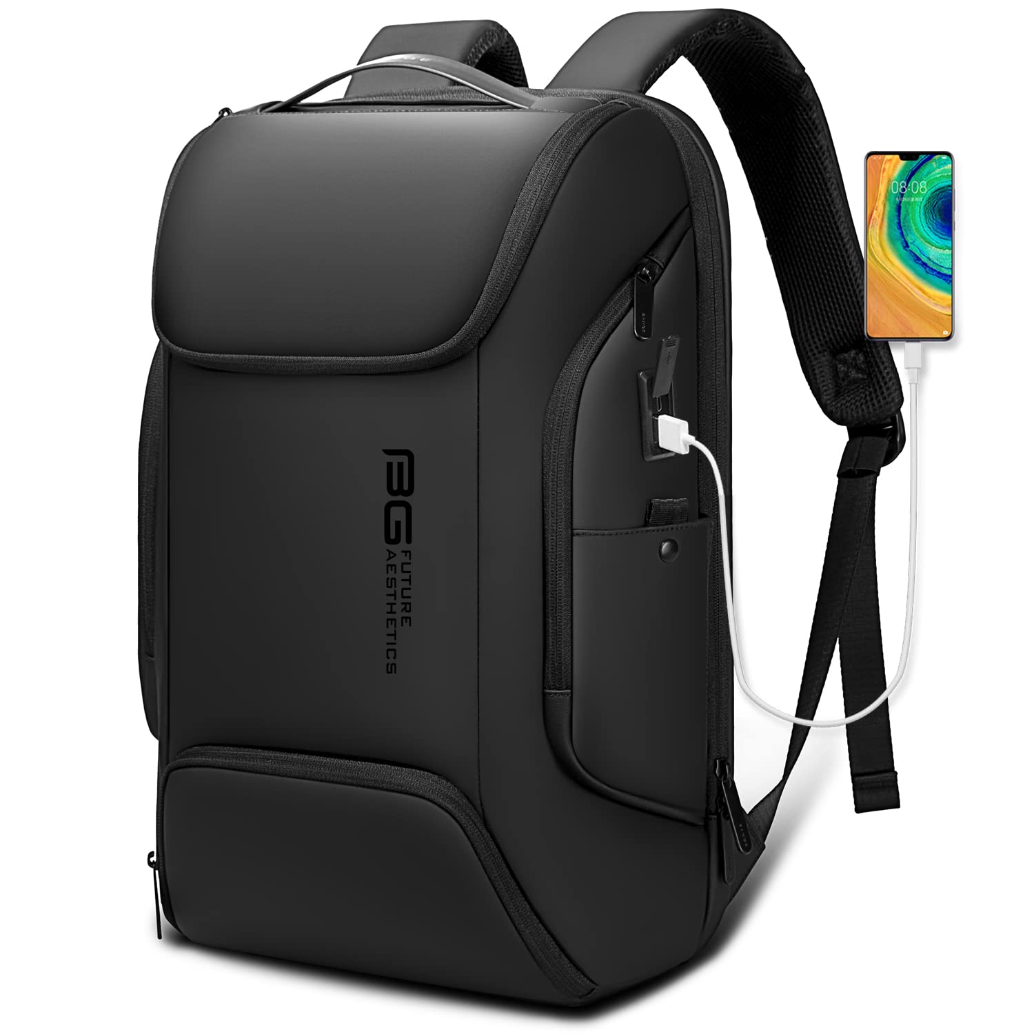 BANGE Business Laptop Backpack for Men & Women - 15.6 Inch Smart Commuter Backpack with USB Charging Port, Water Resistant & Anti-Theft Design - Perfect for Work, Travel & College (Black)