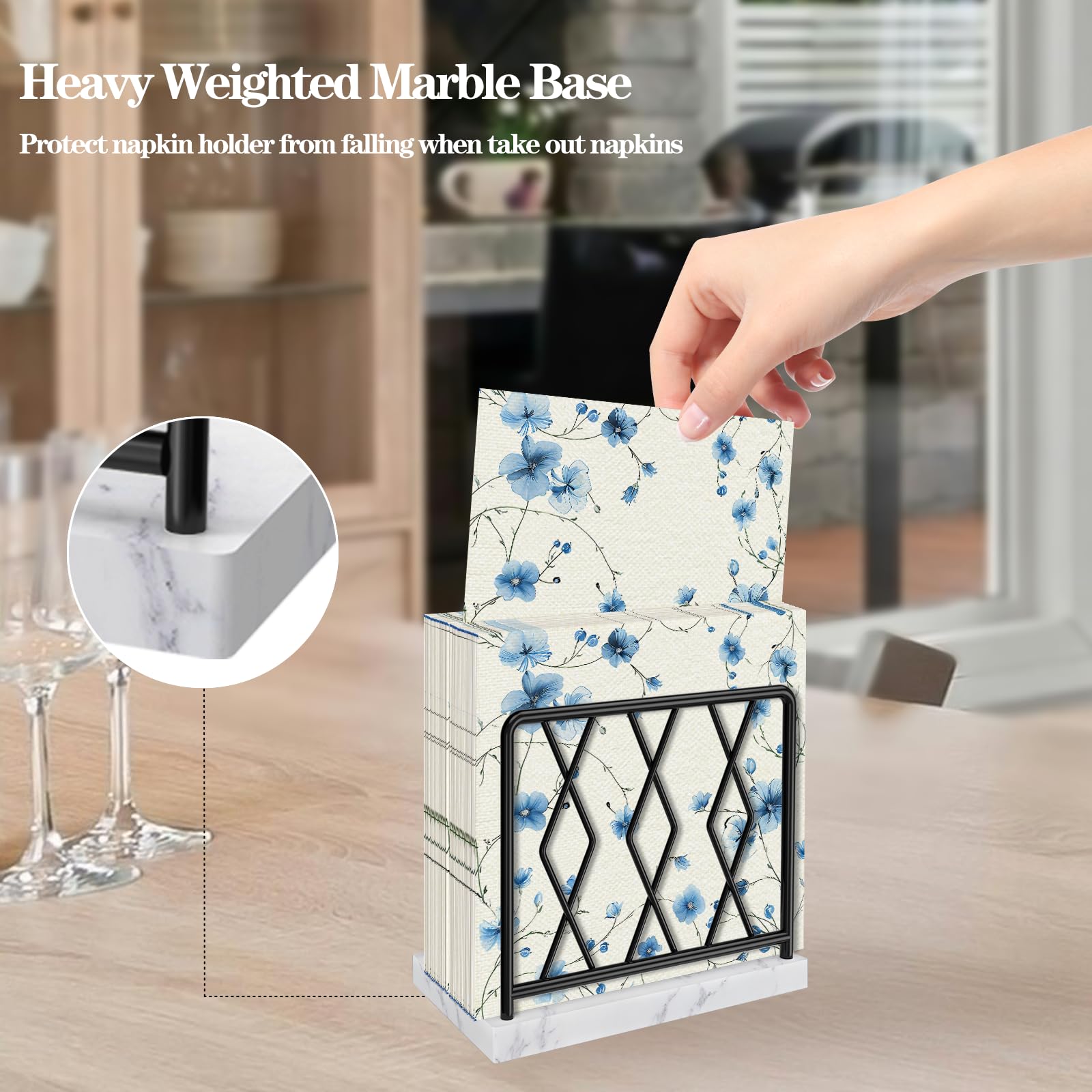 Elegant Black Marble Napkin Holder for Kitchen & Dining Table - Modern Metal Tissue Dispenser for Home, Bar, Picnic & Cocktail Party Decor - Perfect for Kitchen, Dining Room & Restaurant Decorations