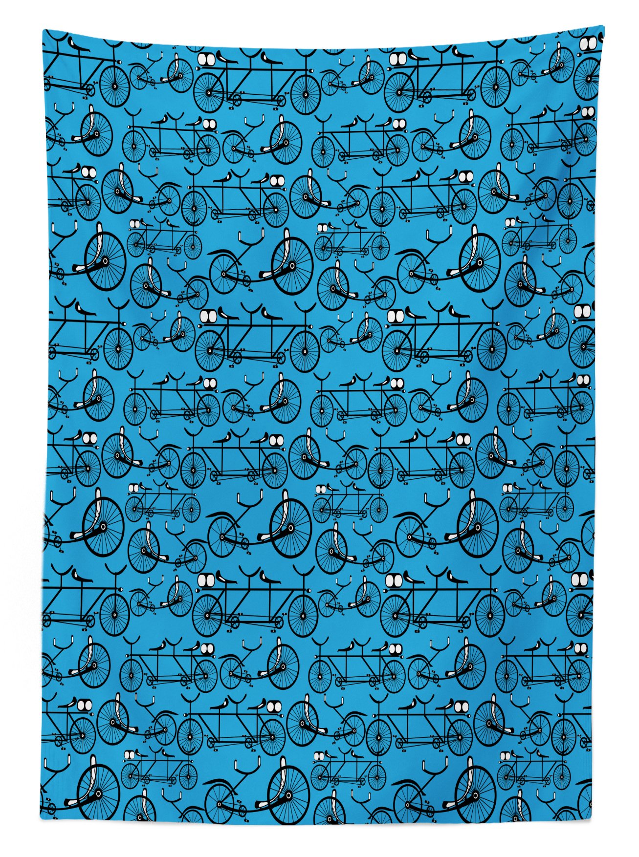 Ambesonne Vintage Bicycle Print Tablecloth - Washable Outdoor Picnic Table Cover 58x120 Inches, Blue Black White Retro Cycling Design - Perfect for BBQs, Camping & Garden Parties