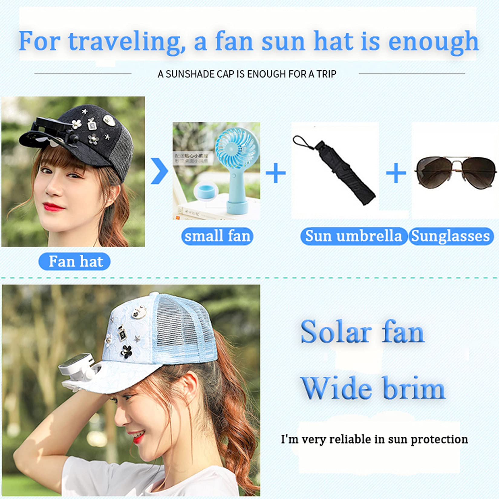 Women's Solar-Powered Cooling Baseball Cap with Wide Brim - UV Protection Summer Sun Hat for Outdoor Activities, Hiking, Gardening & Beach