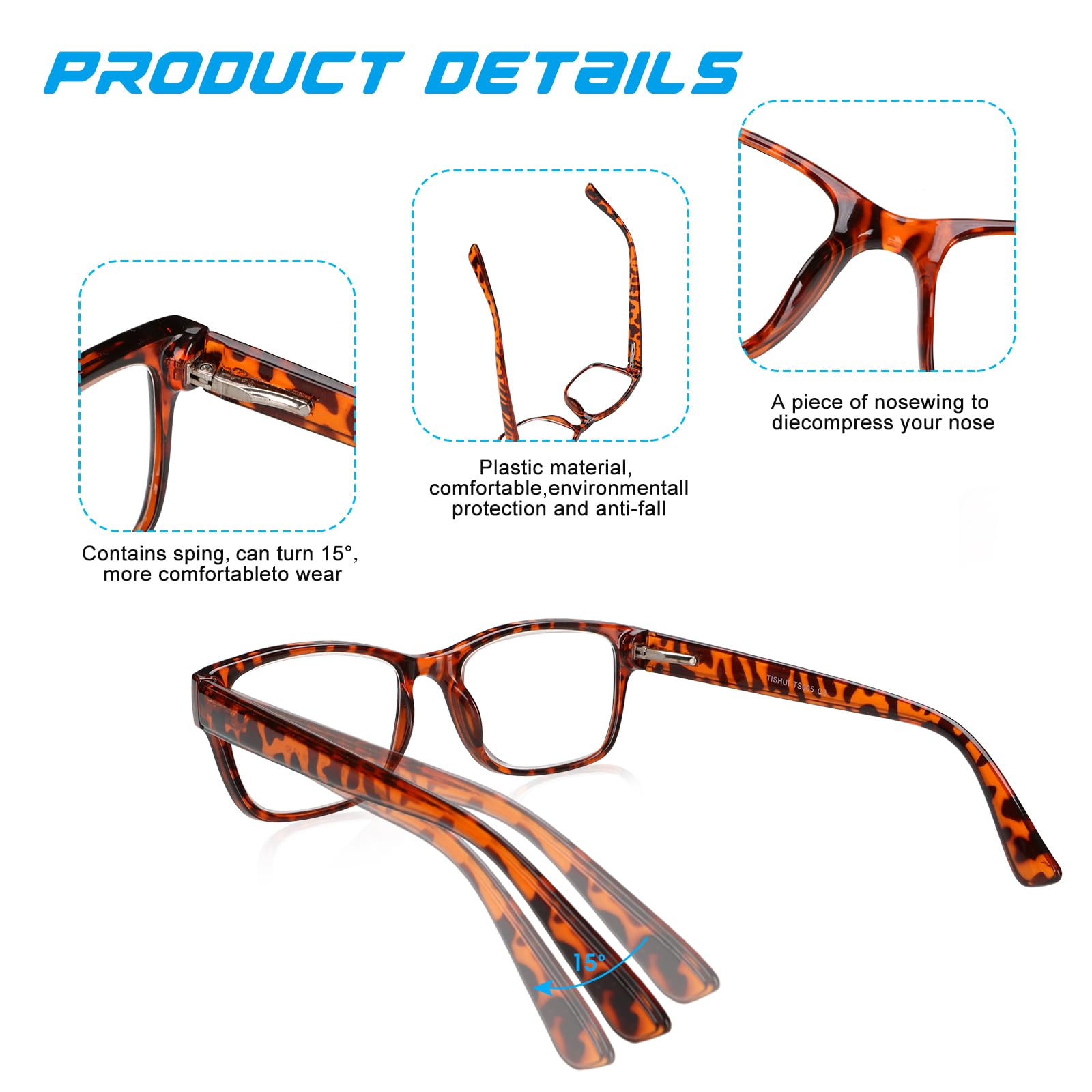 Fashionable Square Reading Glasses for Men & Women - Lightweight Comfortable Frames with Spring Hinge - Perfect for Reading, Working, and Daily Use