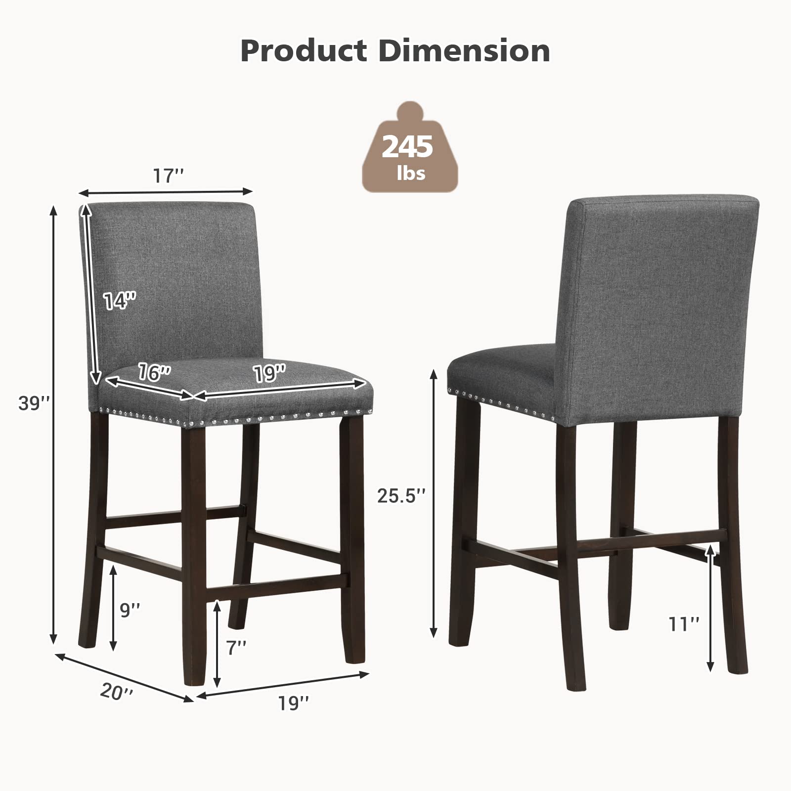 COSTWAY 2-Pack Bar Stools, 25.5