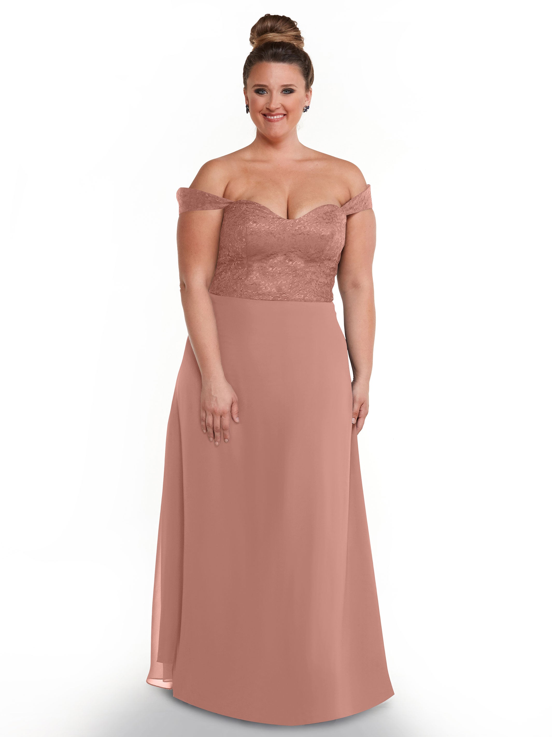 Elegant Off-the-Shoulder Chiffon A-Line Bridesmaid Dress with Lace Bodice - Perfect for Weddings, Formal Events & Special Occasions