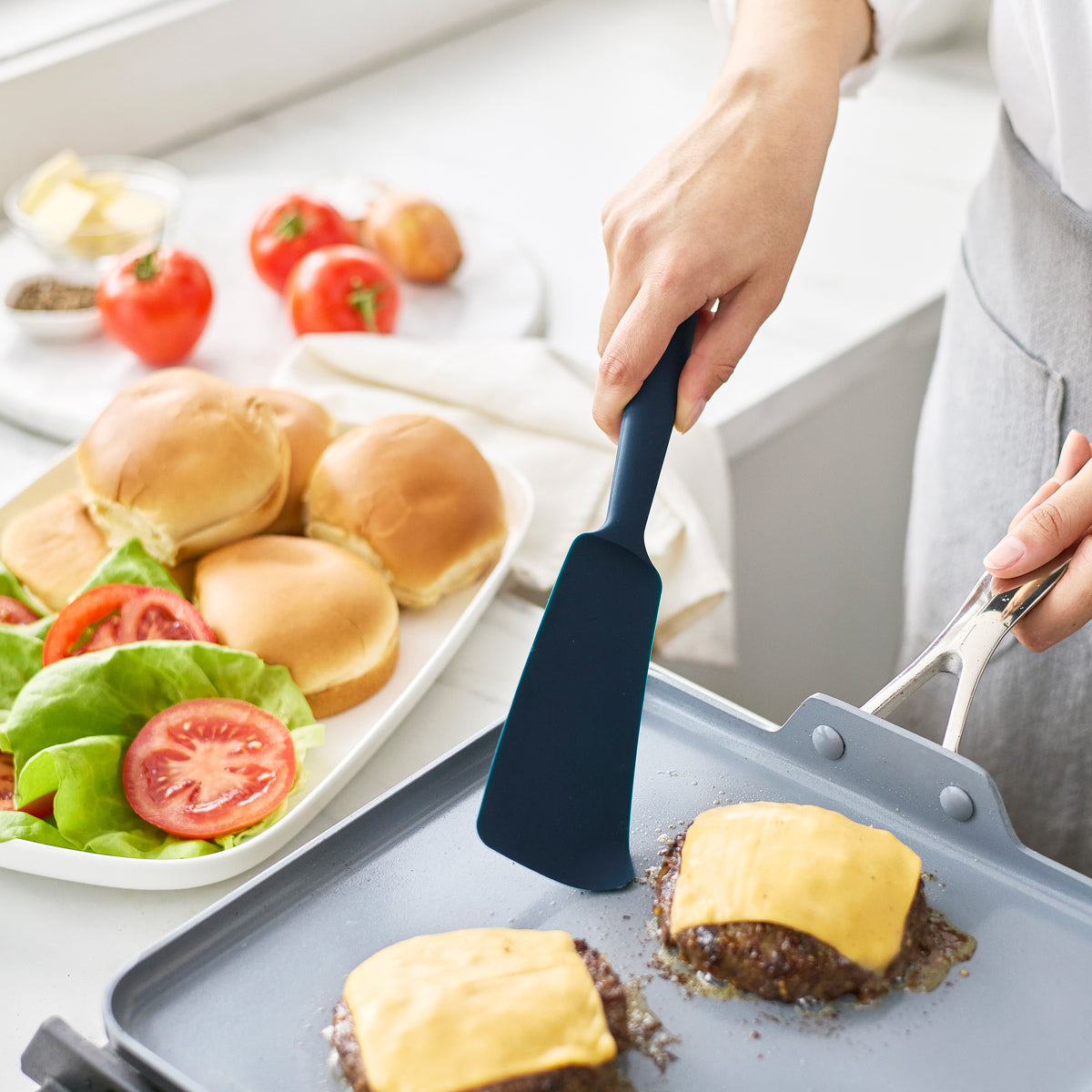 Premium Silicone Burger Turner Spatula - Heat Resistant & Non-Stick Kitchen Tool for Grilling, Flipping Patties - Oxford Blue Color - Perfect for BBQ, Backyard Cookouts & Restaurant Use
