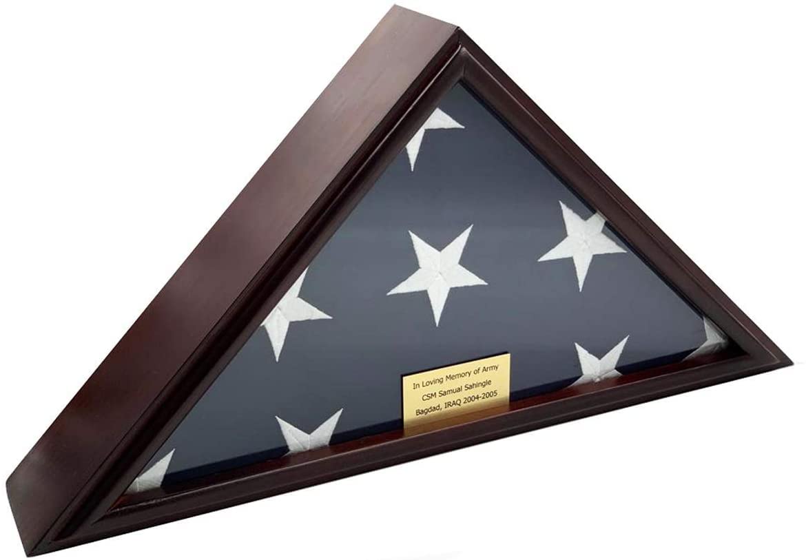 5x9 American Veteran Burial Flag Display Case - Solid Wood Cherry Finish with Custom Name Plate | Flat Base for Wall or Tabletop Display | Memorial, Home Decor, Military Tribute