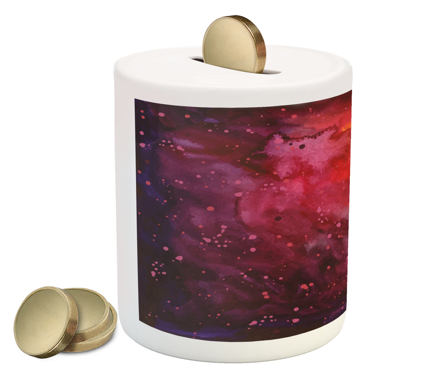Ambesonne Outer Space Piggy Bank - Watercolor Galaxy & Stardust Design Ceramic Money Box for Cash Savings (Lavender/Orange/Mustard) | Perfect Gift for Kids, Teens & Space Lovers | Fun Way to Save for College, Allowance & Special Occasions