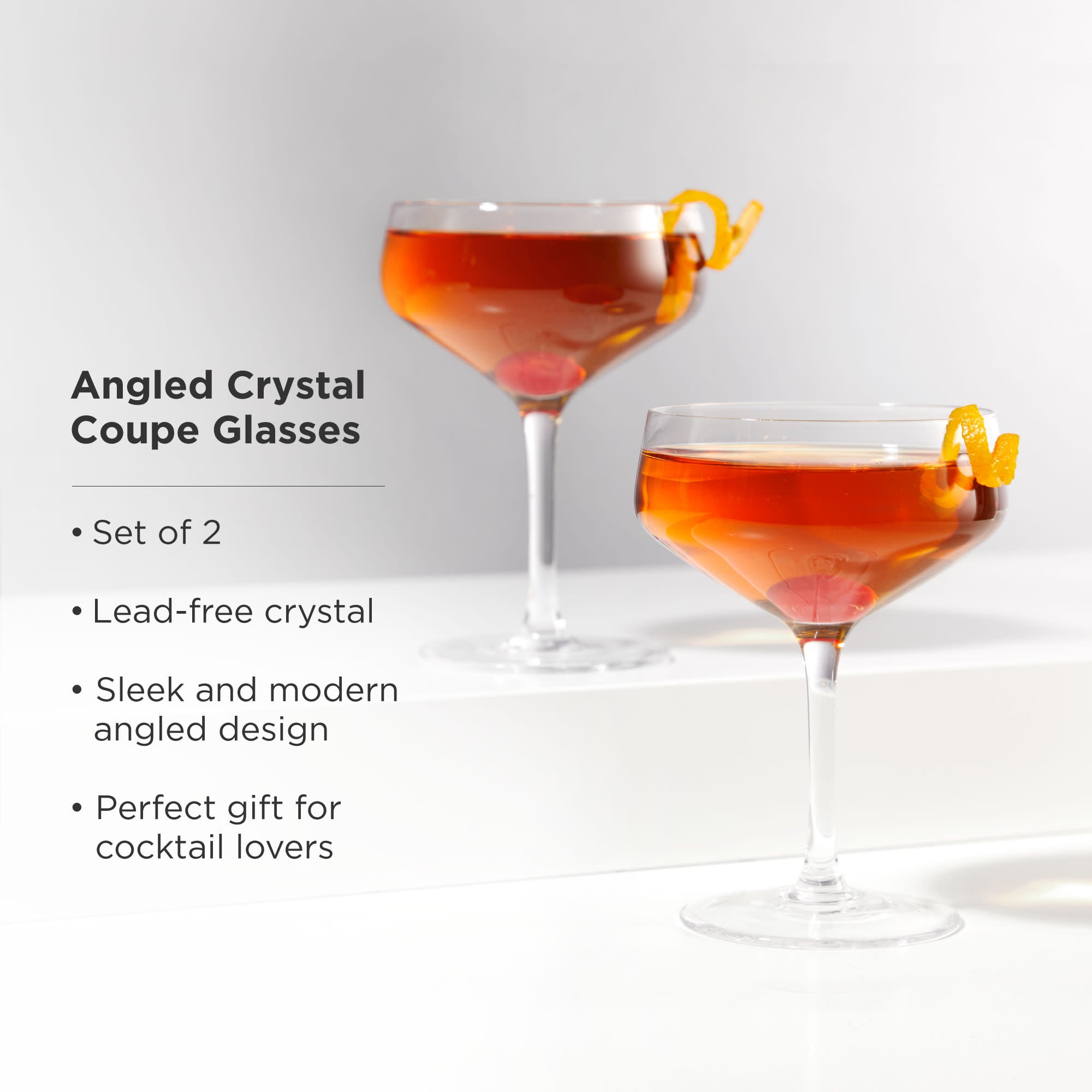 Raye Angled Crystal Coupe Glasses Set of 2 - Elegant Champagne Flutes for Weddings, Parties & Special Occasions