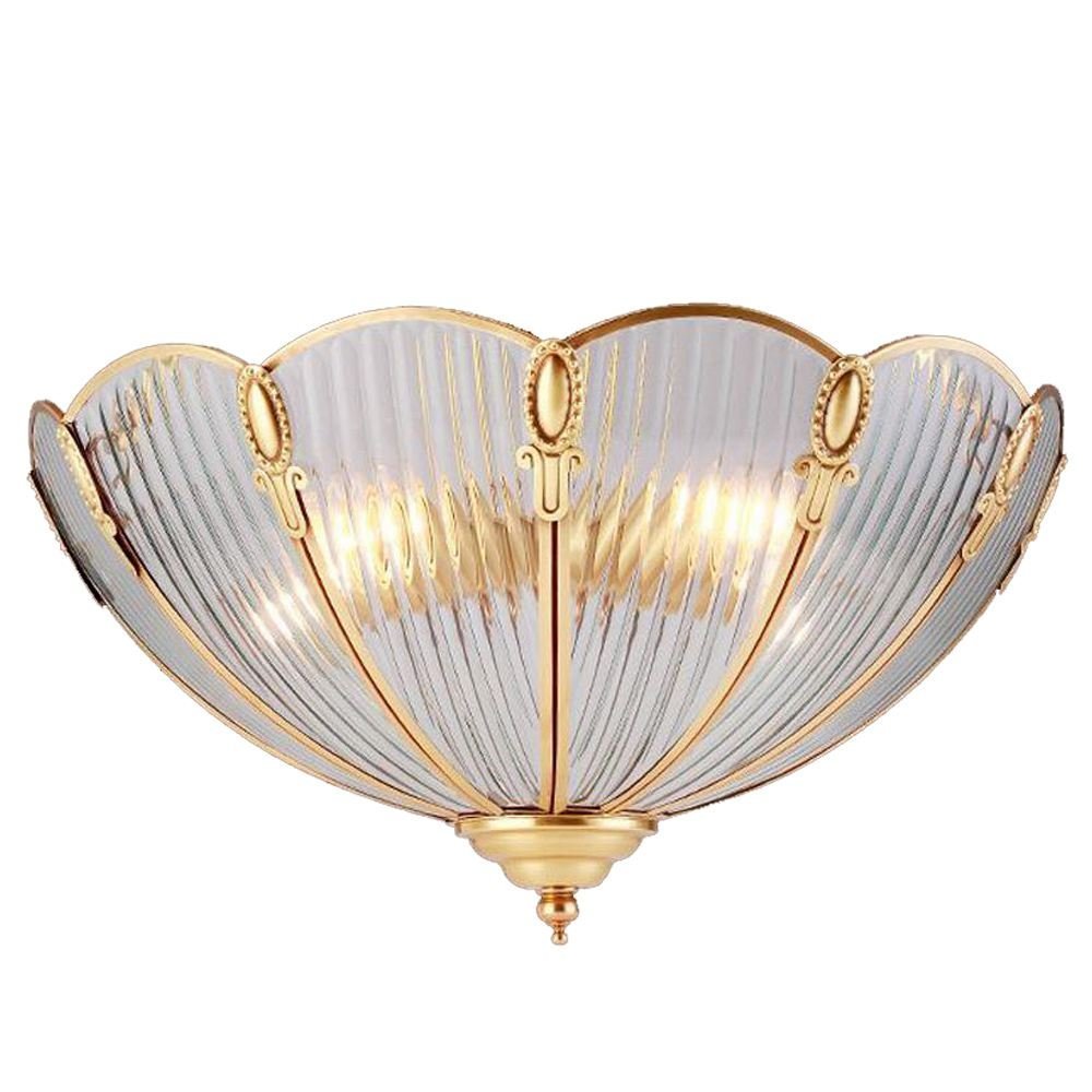 European Style Copper & Glass Ceiling Light - Luxury Chandelier for Bedroom, Living Room, Balcony | B-Large Size | Elegant Home Lighting Fixture with Striated Glass | Perfect for Modern Interior Decor & Ambient Lighting