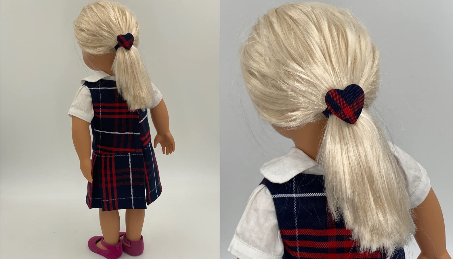 School Uniform Plaid Heart Shape Button Hair Ties - Set of 2 for Girls & Women | Hair Accessories, Ponytail Holders, Hair Bobbles by AGD Accessories (Plaid 54) - Perfect for School, Work, and Everyday Style