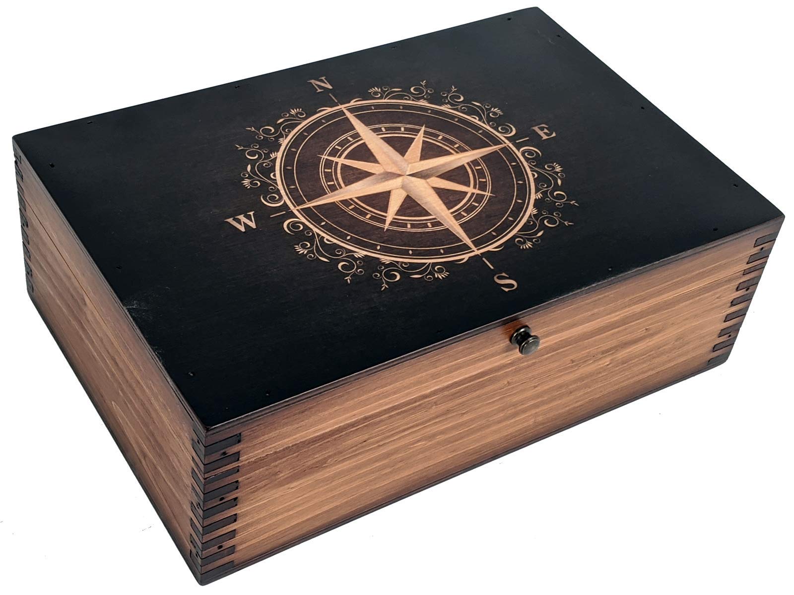 Golden Compass Rose Memory Box - Engraved Keepsake Jewelry Box for Wedding, Anniversary & Travel Souvenirs - Perfect for Storing Rings, Necklaces & Special Mementos