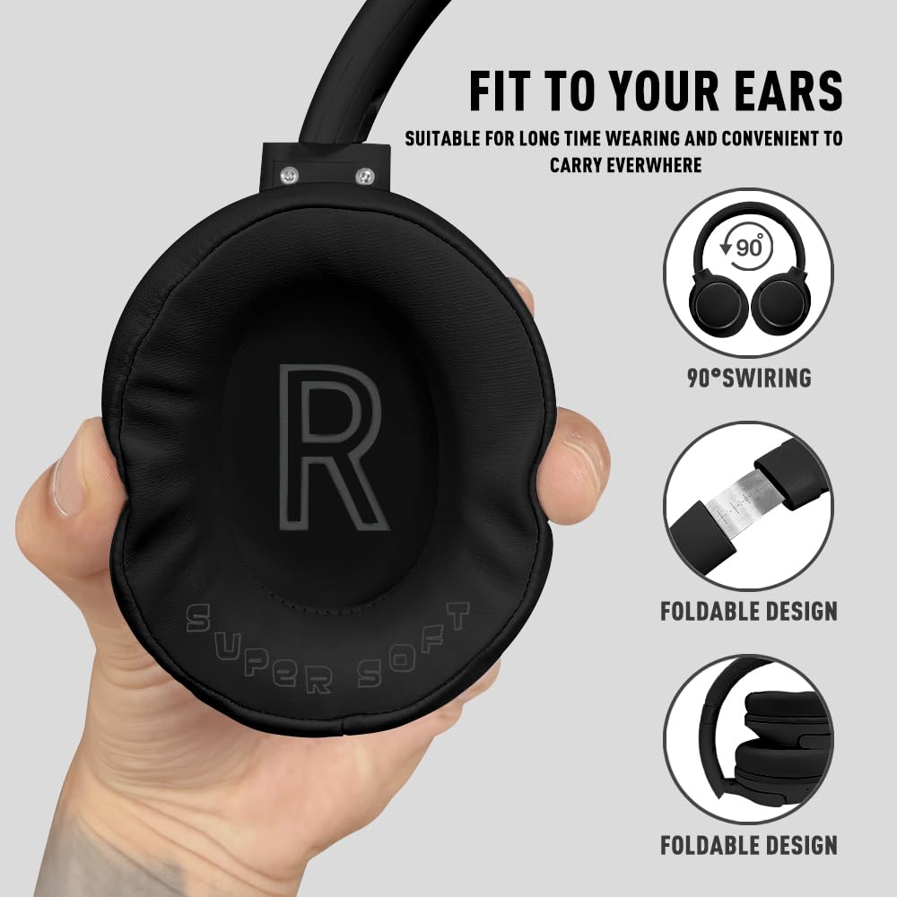 Bluetooth 5.3 Wireless Over-Ear Headphones with Microphone - 68H Playtime, HiFi Stereo, Deep Bass, 6 EQ Modes, Foldable & Lightweight Design - Perfect for Travel, Home Office, and Cellphone Use (Black)