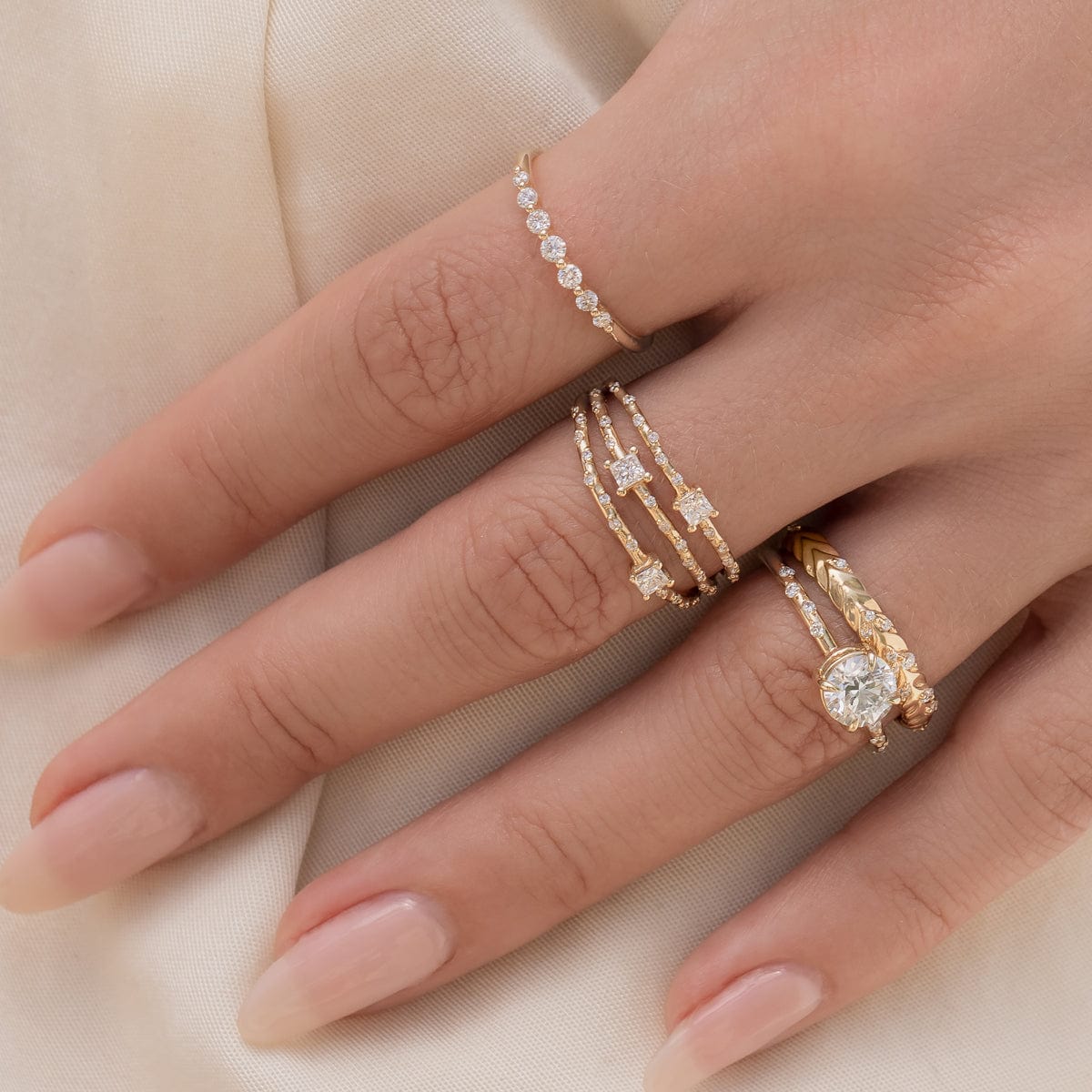 Starry Diamond Triple Band Ring - Elegant 3 Row Stackable Wedding Engagement Ring for Women - Perfect for Anniversaries, Proposals & Special Occasions