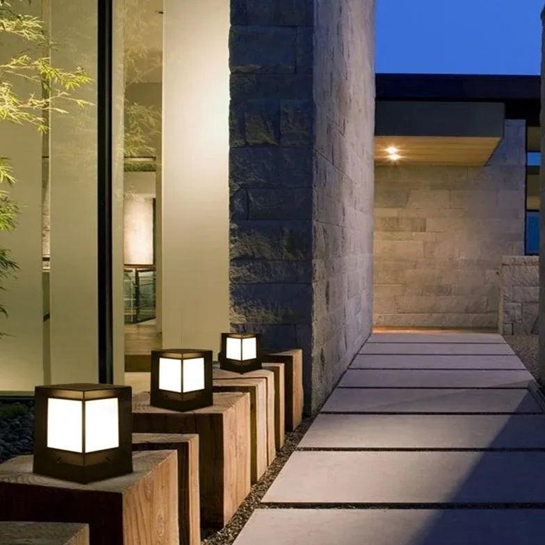 Frosted Glass Square Solar Outdoor Pillar Lights - Waterproof Garden Pathway Lighting for Patio, Yard, and Driveway Decoration