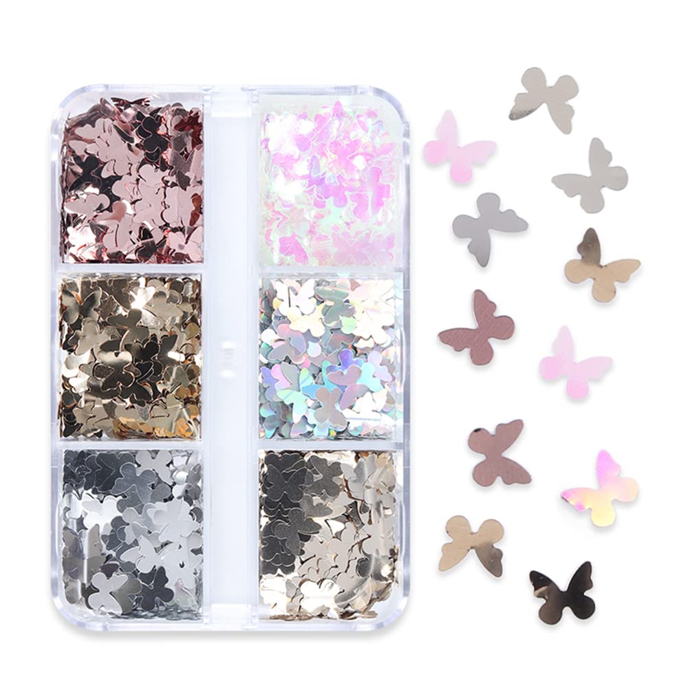 3D Holographic Butterfly Nail Art Glitters & Sequins - Sparkly Acrylic Nail Decorations for Women - Perfect for DIY Nail Art, Manicures, Pedicures & Nail Crafting Parties