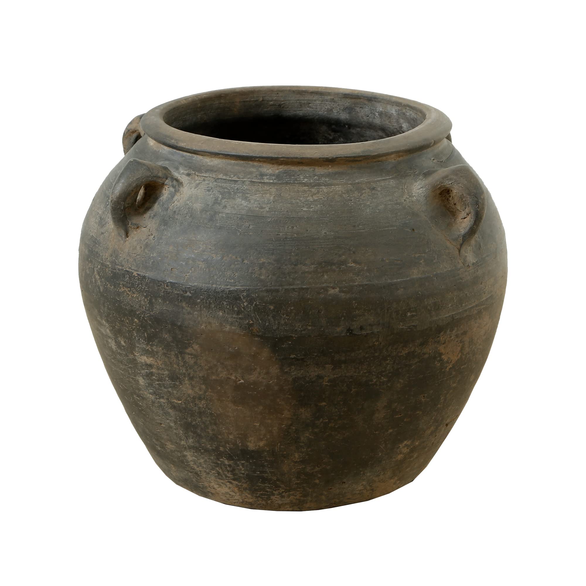 Artissance Home Large Gray Pottery Indoor Outdoor Vintage Water Jar with 4 Handles - Handcrafted Ceramic Planter, Garden Decor, Boho Home Decor for Living Room, Patio, Backyard (Color & Size Vary)